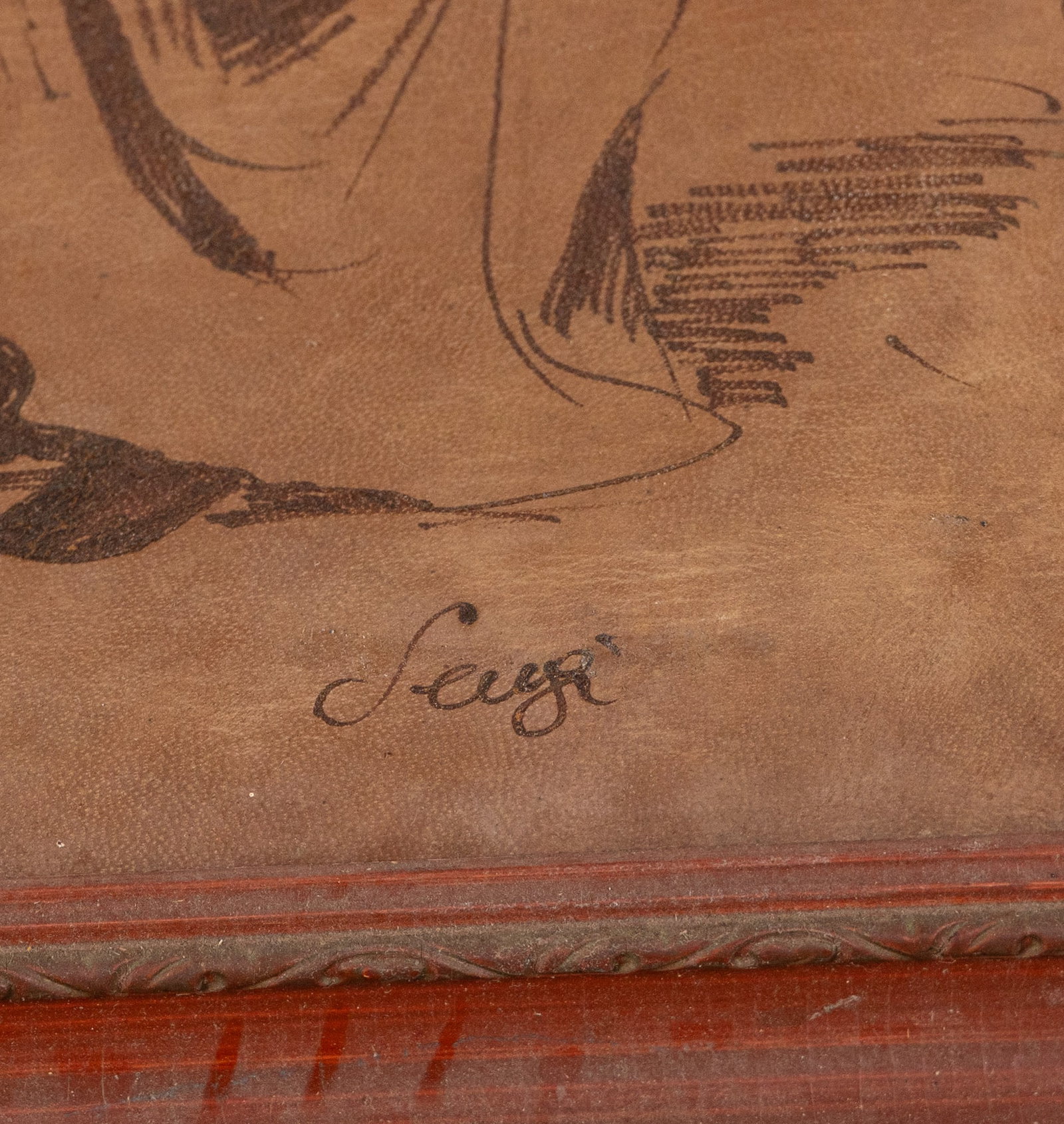 Vintage Leather Pyrography of 20th c. Orientalist Scene - 2