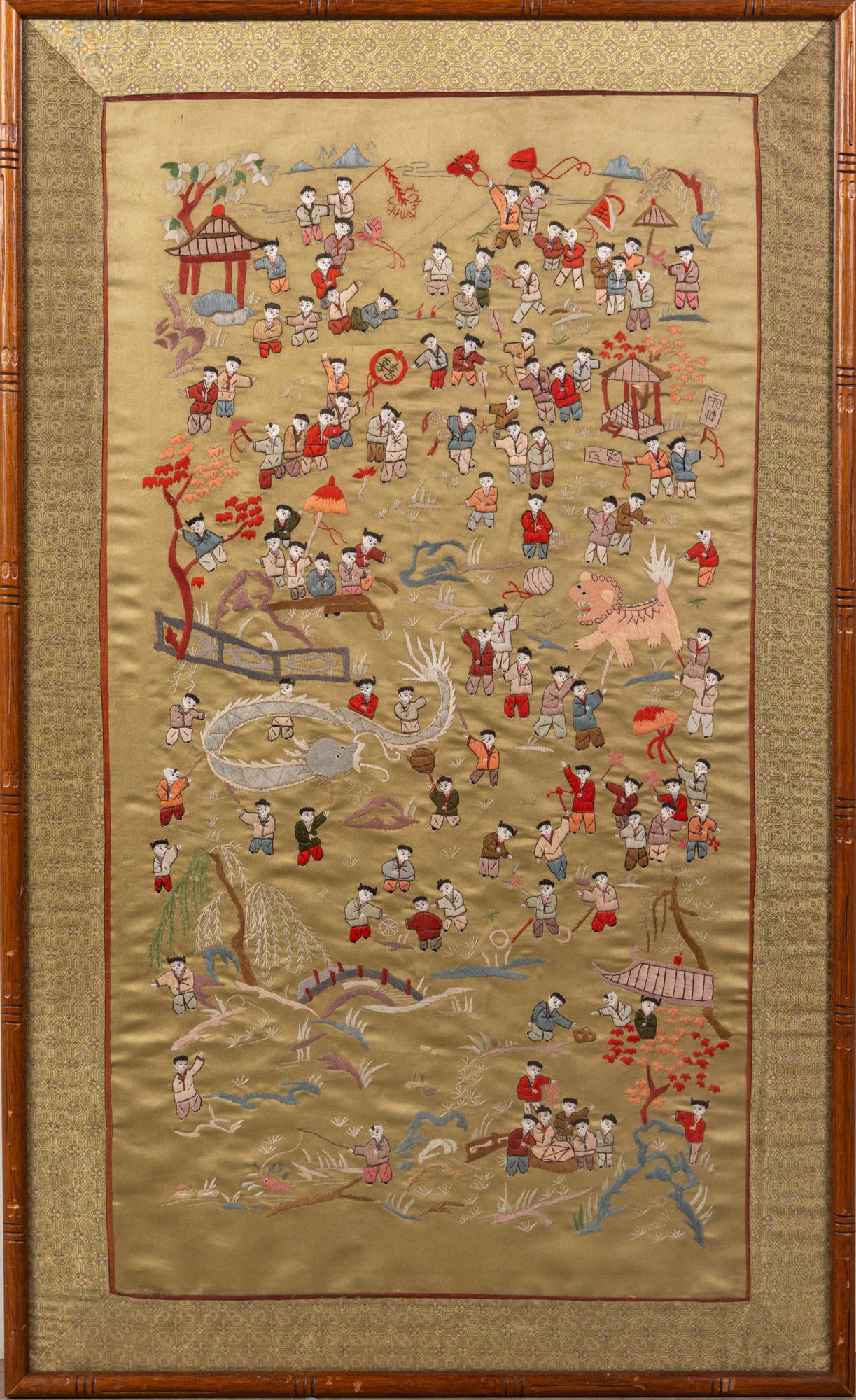 Chinese Silk Needle Embroidery Panel Depicting "Hundred Children Playing": Chinese Silk Needle Embroidery Panel Depicting "Hundred Children Playing" Size 30" x 18" Literature Brooks Auction – Online Auction Terms & Conditions Contact: (856) 694-2960 |
