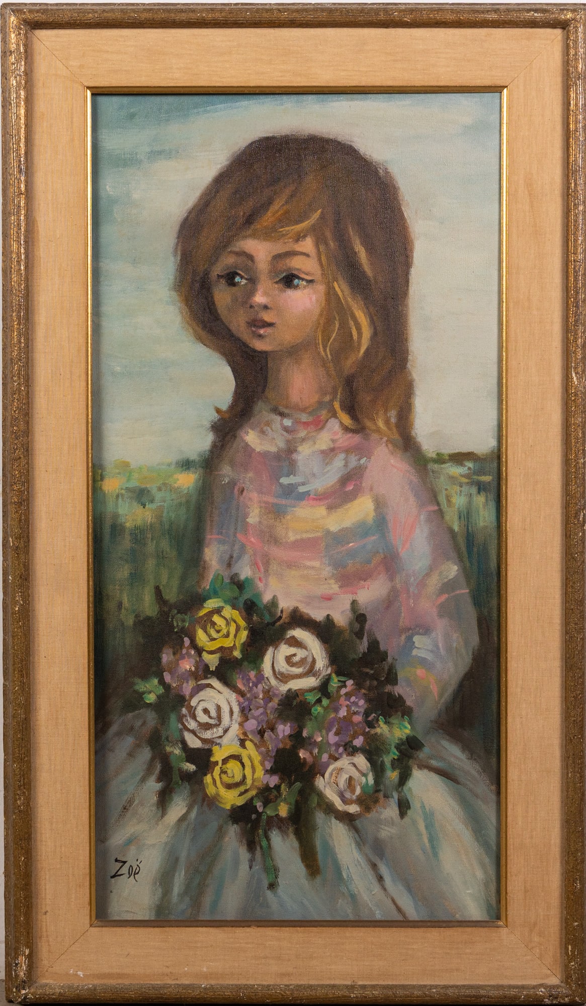 Mid Century Big Eyes Portrait of a Young Girl, Oil on Canvas: Mid Century Big Eyes Portrait of a Young Girl, Oil on Canvas Size 36" x 21" Literature Brooks Auction – Online Auction Terms & Conditions Contact: (856) 694-2960 | info@brooks.auction READ B