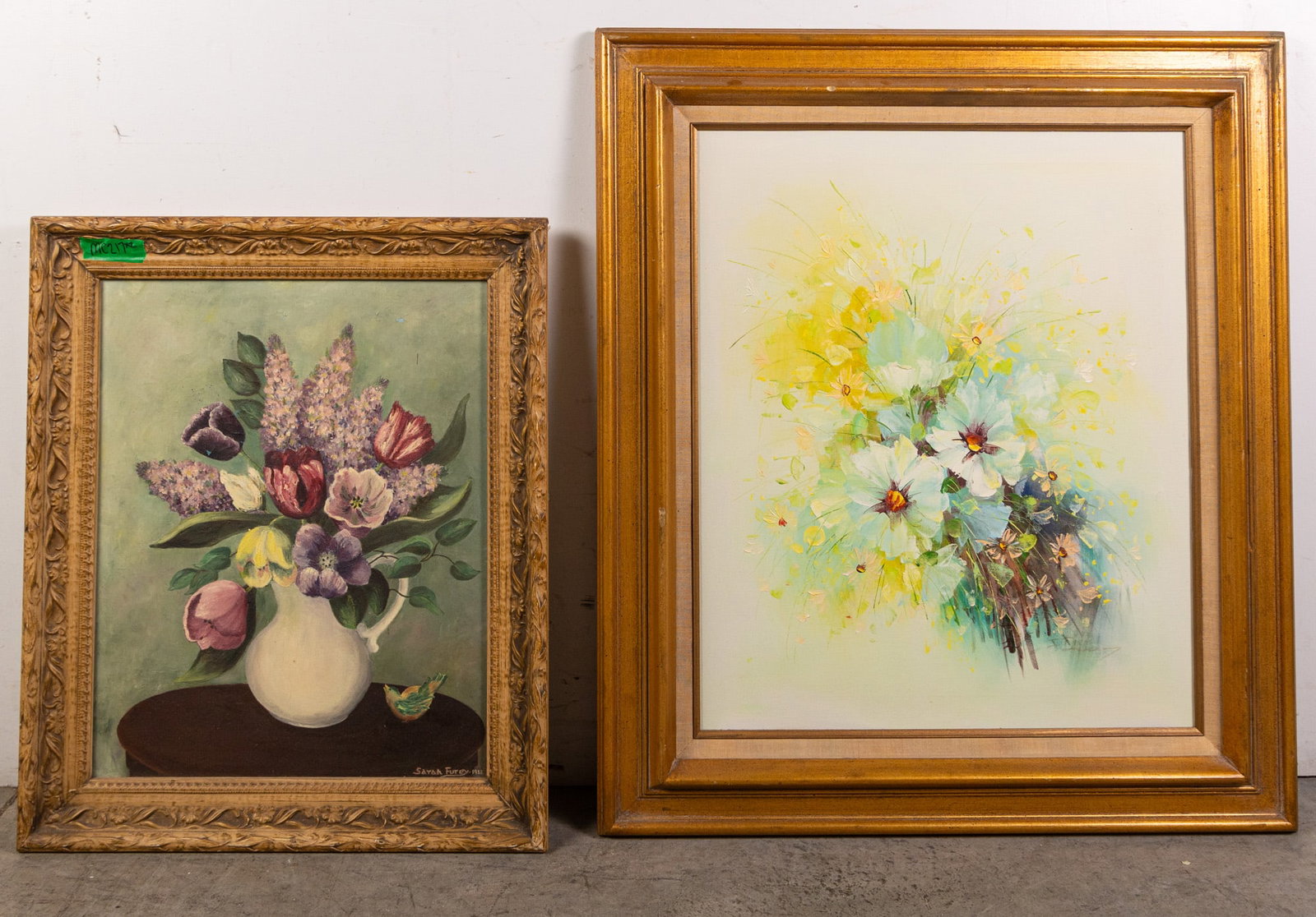 Pair of Vintage Floral Still Life Paintings, Oil on Canvas: Pair of Vintage Floral Still Life Paintings, Oil on Canvas Size 31" x 28" Literature Brooks Auction – Online Auction Terms & Conditions Contact: (856) 694-2960 | info@brooks.auction READ BEF