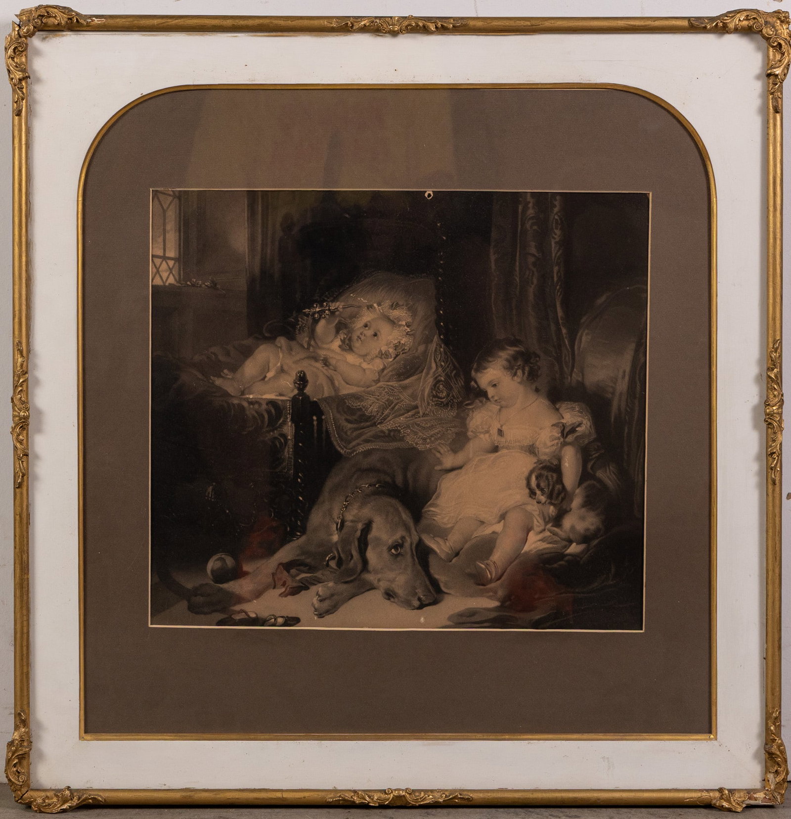 Antique Engraving Scene of Children and Dogs in Ornate Gilded Frame: Antique Engraving Scene of Children and Dogs in Ornate Gilded Frame Size 27" x 26" Literature Brooks Auction – Online Auction Terms & Conditions Contact: (856) 694-2960 | info@brooks.auction