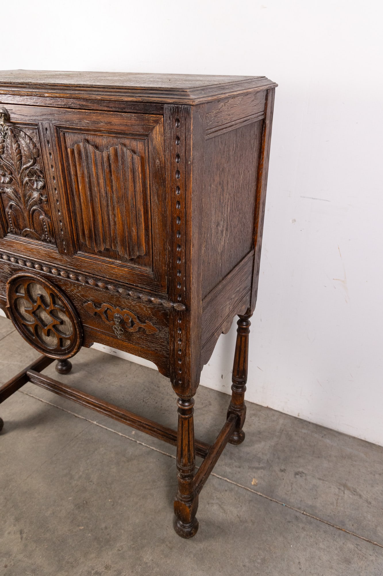 Vintage Wooden Jacobean-Style Bar Cabinet - 10