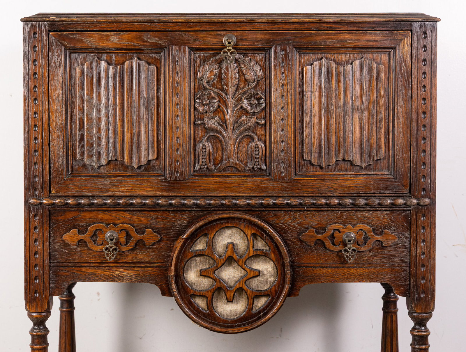 Vintage Wooden Jacobean-Style Bar Cabinet - 2