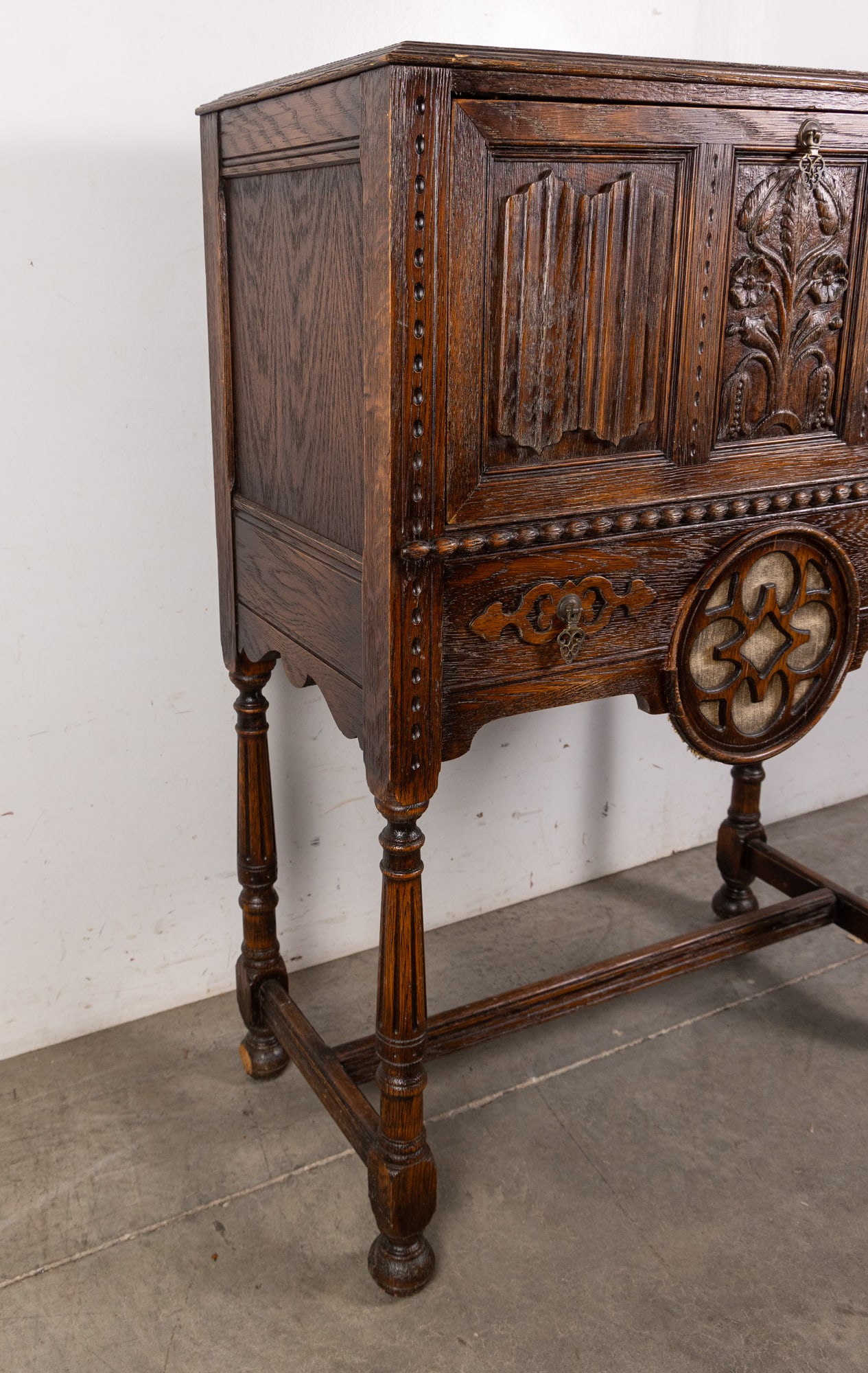Vintage Wooden Jacobean-Style Bar Cabinet - 3