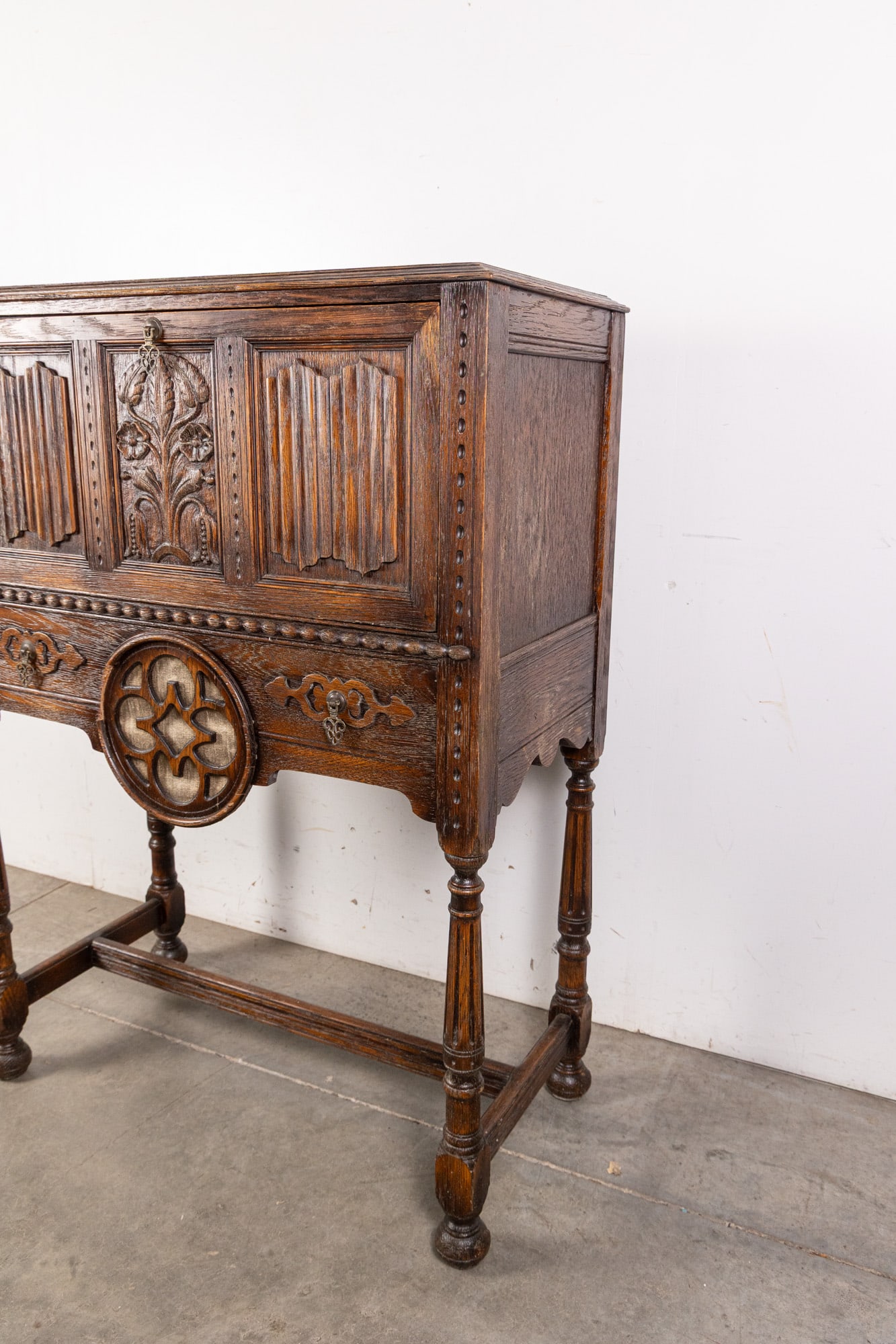 Vintage Wooden Jacobean-Style Bar Cabinet - 4
