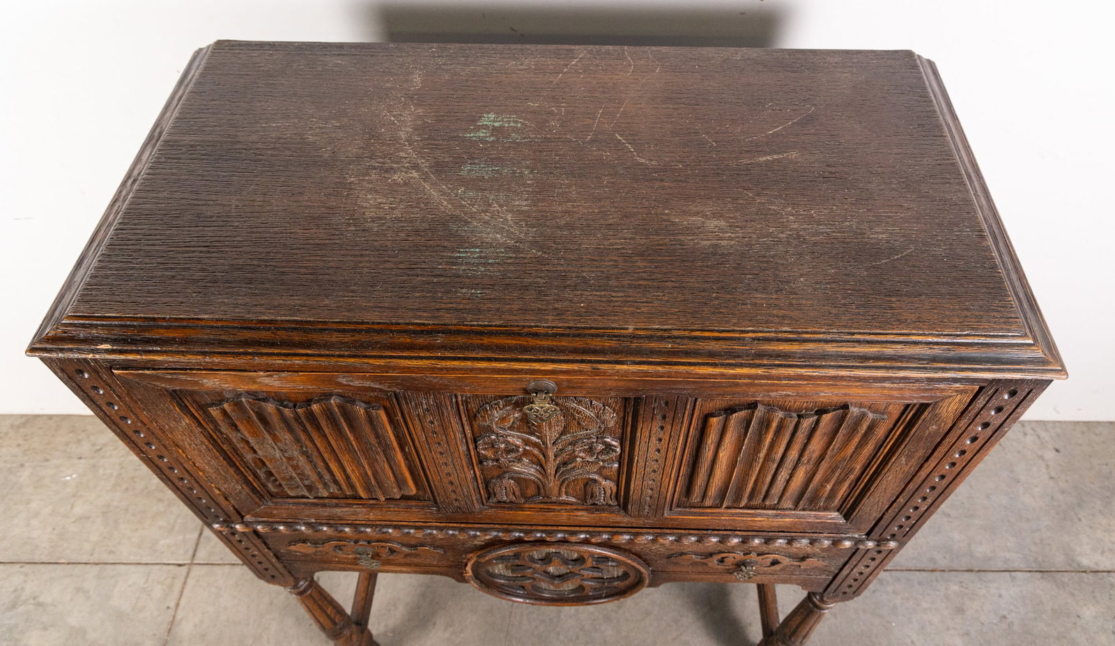 Vintage Wooden Jacobean-Style Bar Cabinet - 8