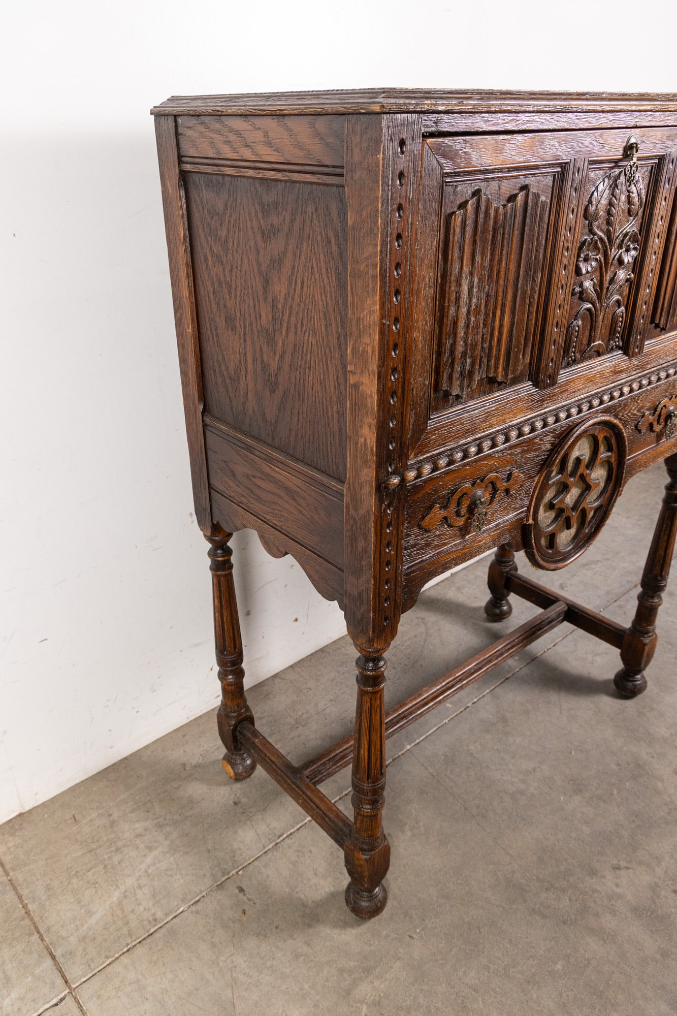 Vintage Wooden Jacobean-Style Bar Cabinet - 9