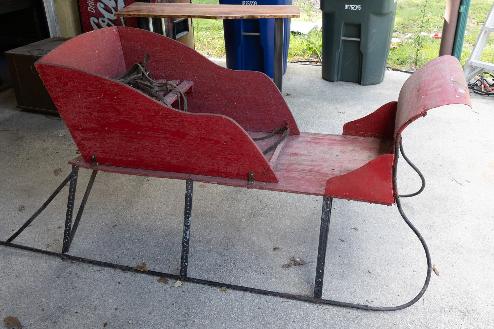 Handmade Folk Art Life Size Decorative Wooden Christmas Sleigh