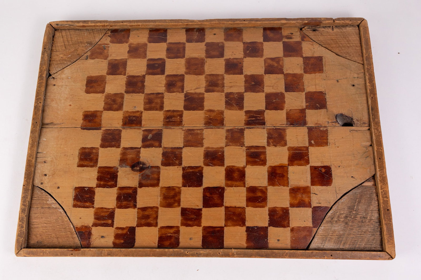Antique Wooden Chess Board: Antique wooden chess board with hand painted squares. Does not include pieces. Size 18" x 25" Literature Brooks Auction – Online Auction Terms & Conditions Contact: (856) 694-2960 | info@brooks