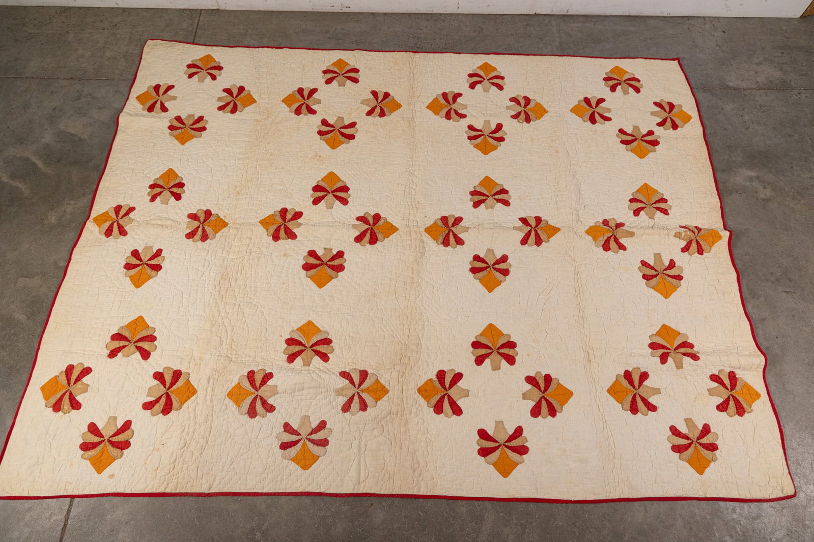 Vintage Red, White, and Orange Primitive Style Quilt (1 of 3)