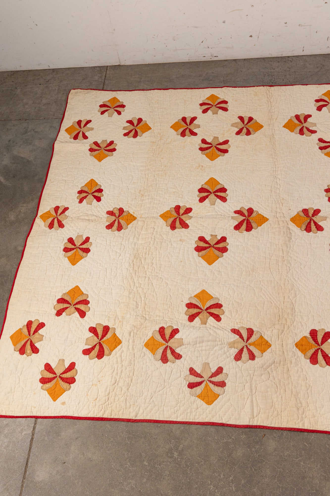 Vintage Red, White, and Orange Primitive Style Quilt - 2