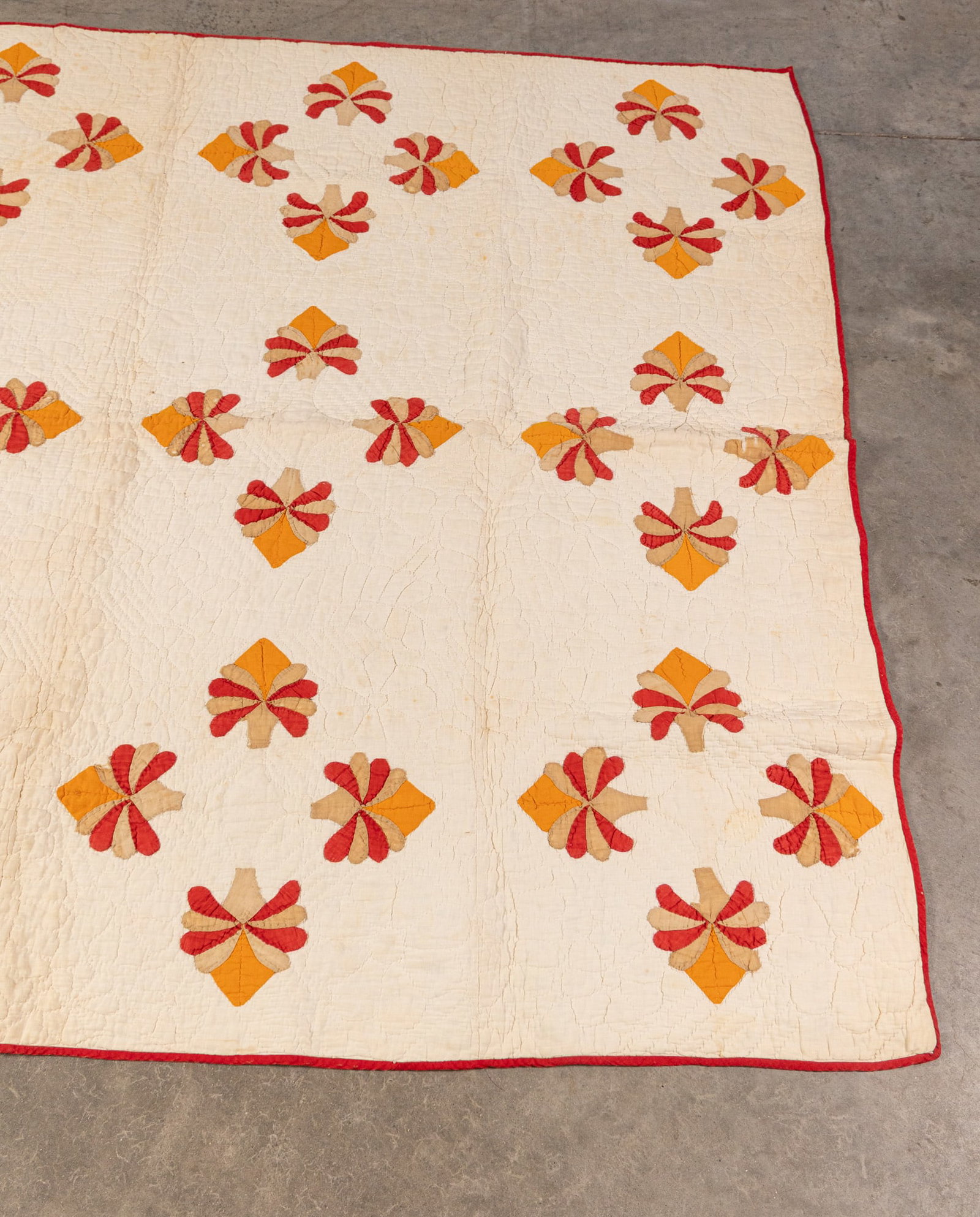 Vintage Red, White, and Orange Primitive Style Quilt - 3