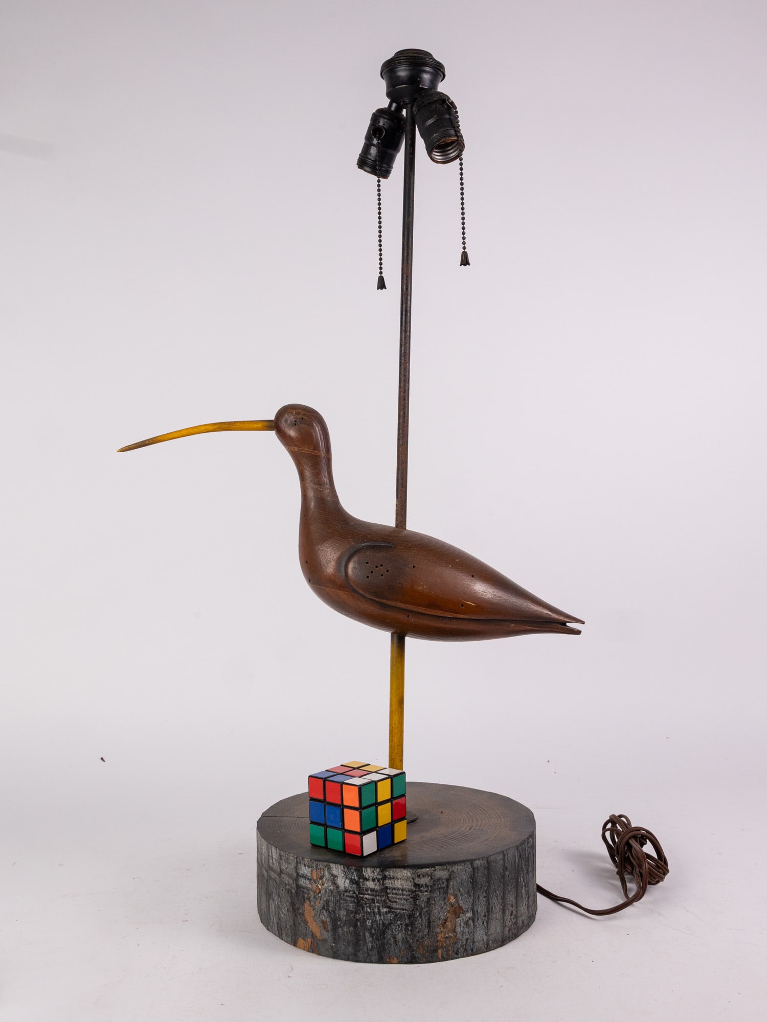 Vintage Hand Carved Wooden Shorebird Decoy Lamp - 2