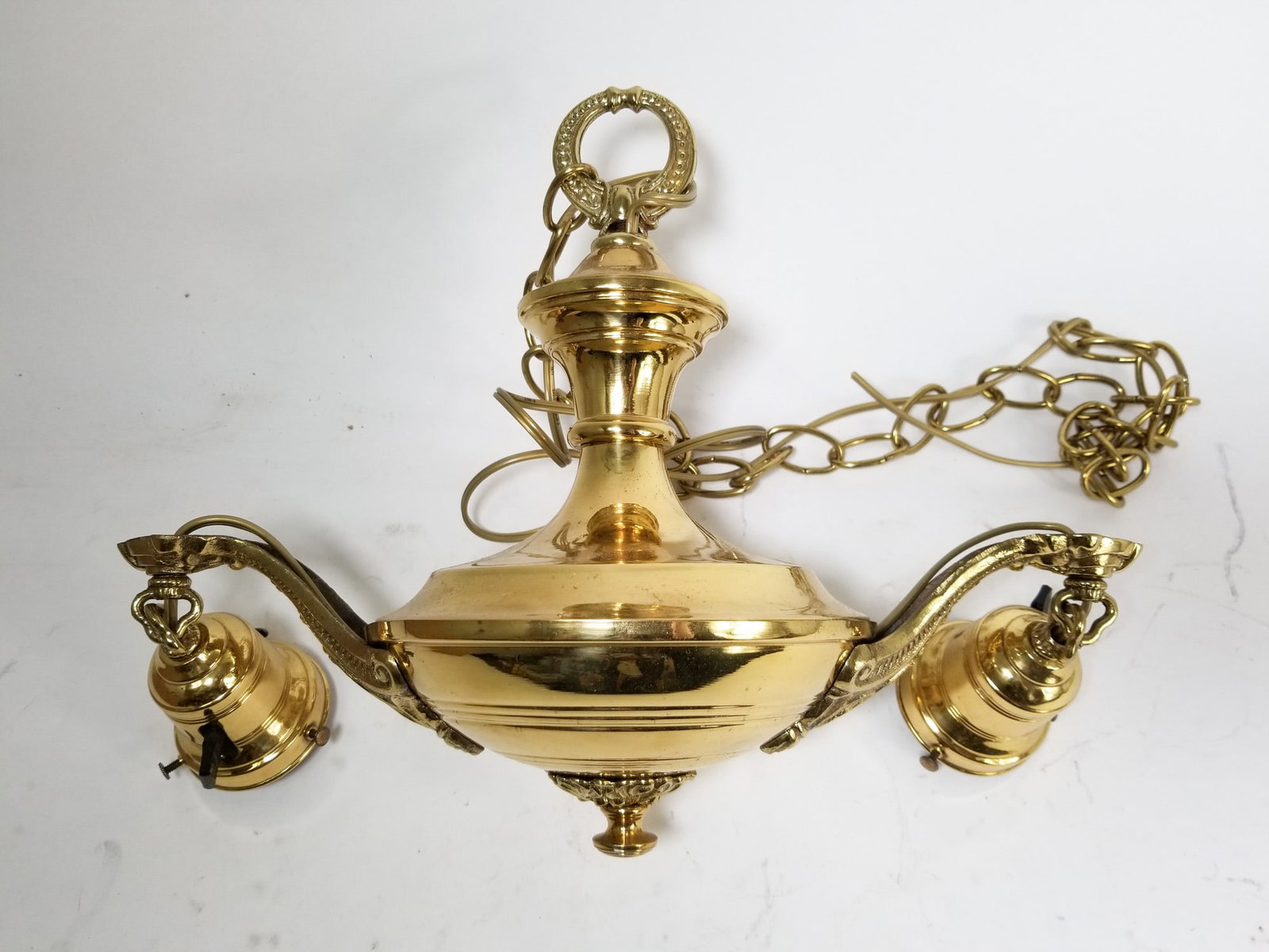 Bryant Art Nouveau Brass Pan Chandelier with Glass Covers & Hardware - 4