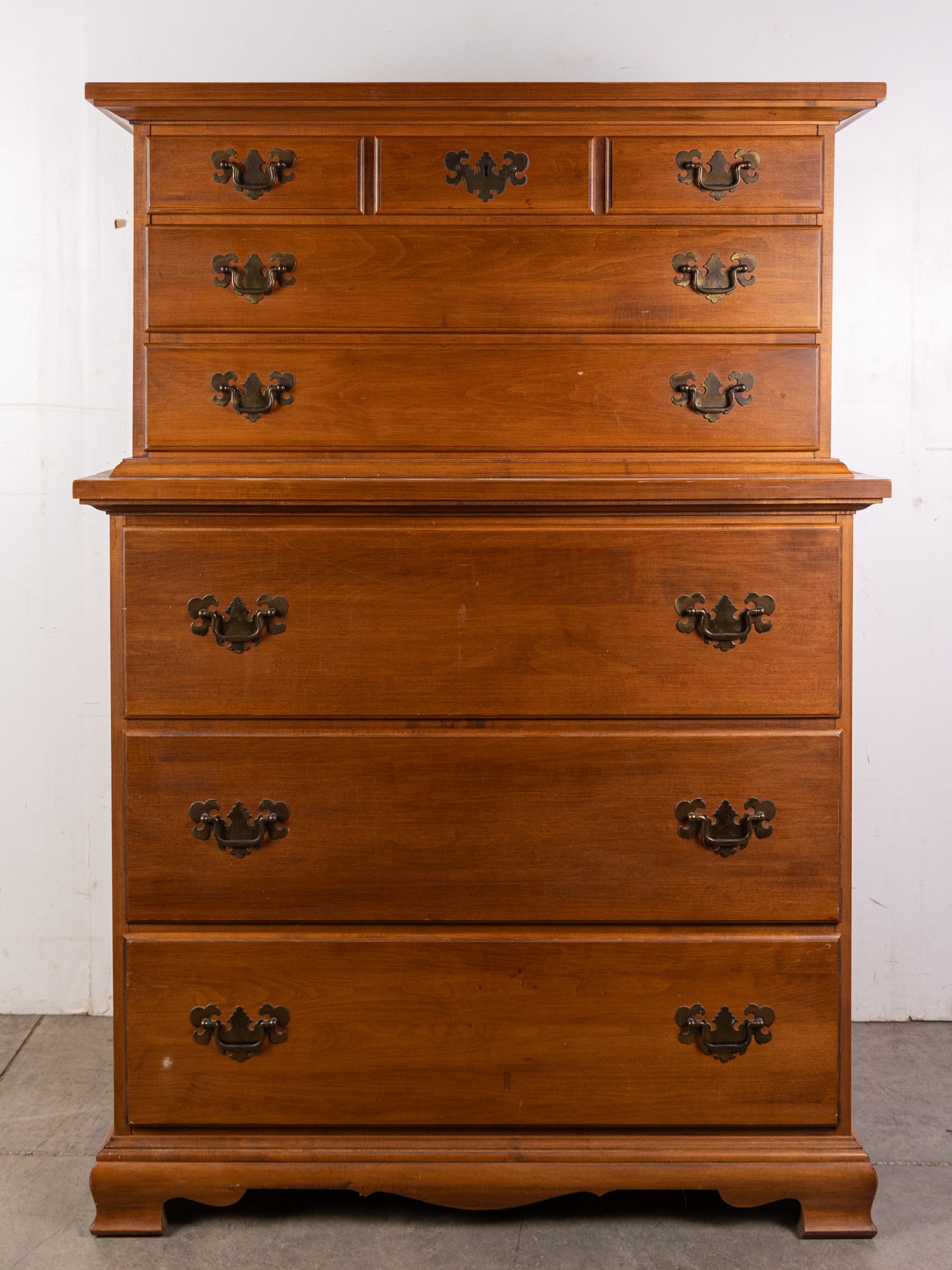Young Company Hard Solid Maple Chest-on-Chest Dresser: Young Company Hard Solid Maple Chest-on-Chest Dresser Size 50" x 35" x 19" Literature Brooks Auction – Online Auction Terms & Conditions Contact: (856) 694-2960 | info@brooks.auction READ