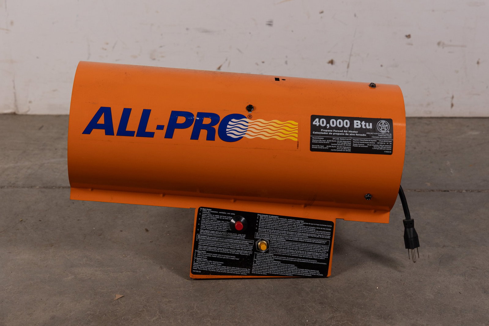 All-Pro 40,000 BTU Portable Forced Air Propane Construction Heater Model SPC-40B (1 of 2)
