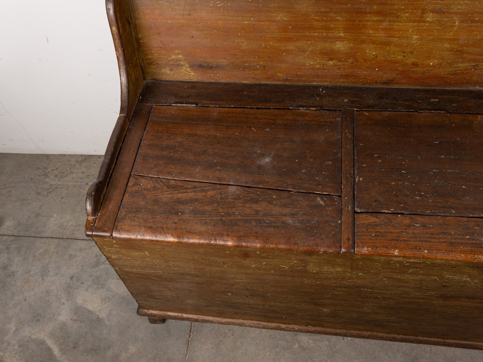 Large Antique Primitive Bench with Storage Compartment - 3