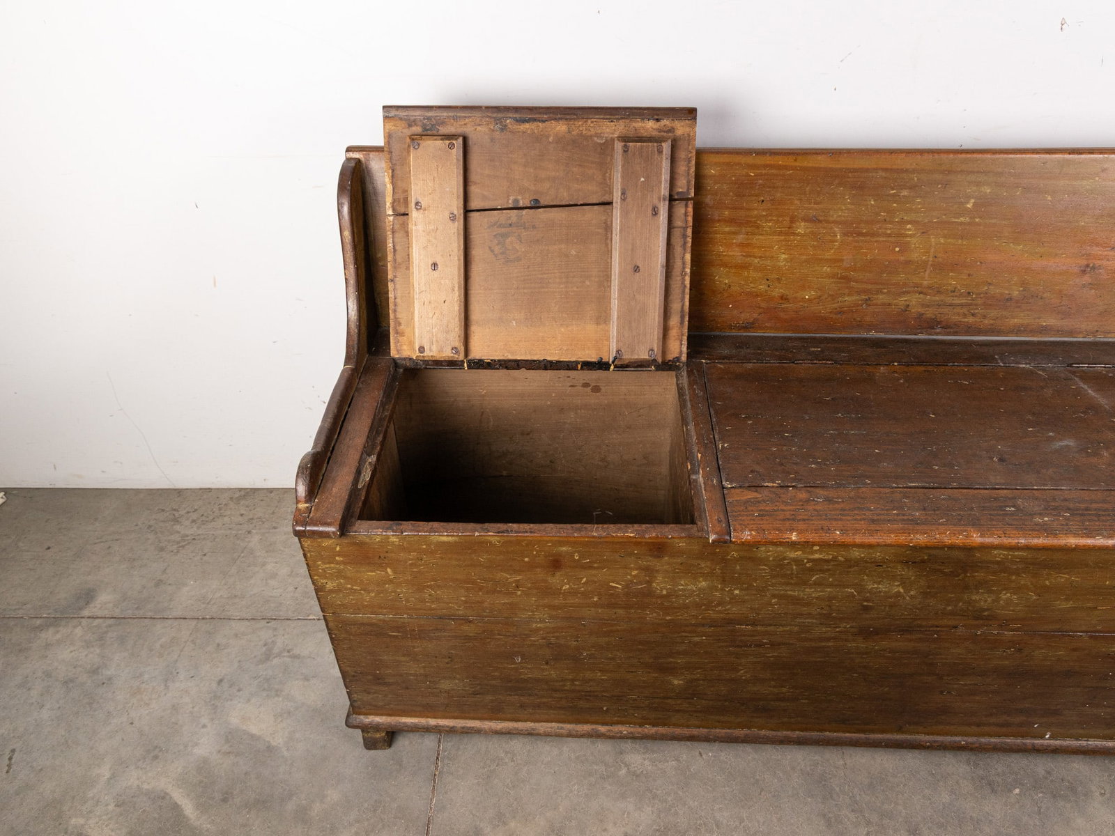 Large Antique Primitive Bench with Storage Compartment - 5