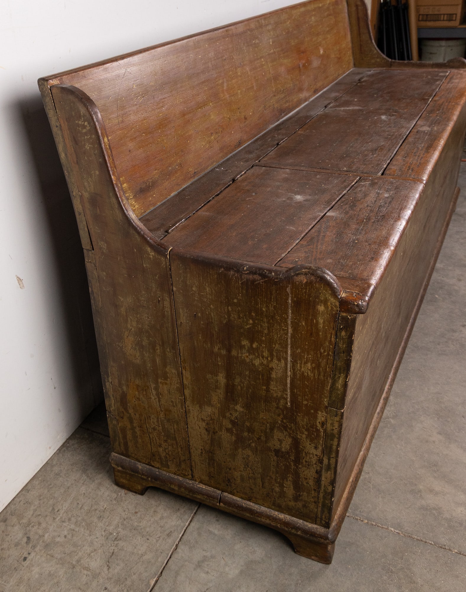 Large Antique Primitive Bench with Storage Compartment - 7