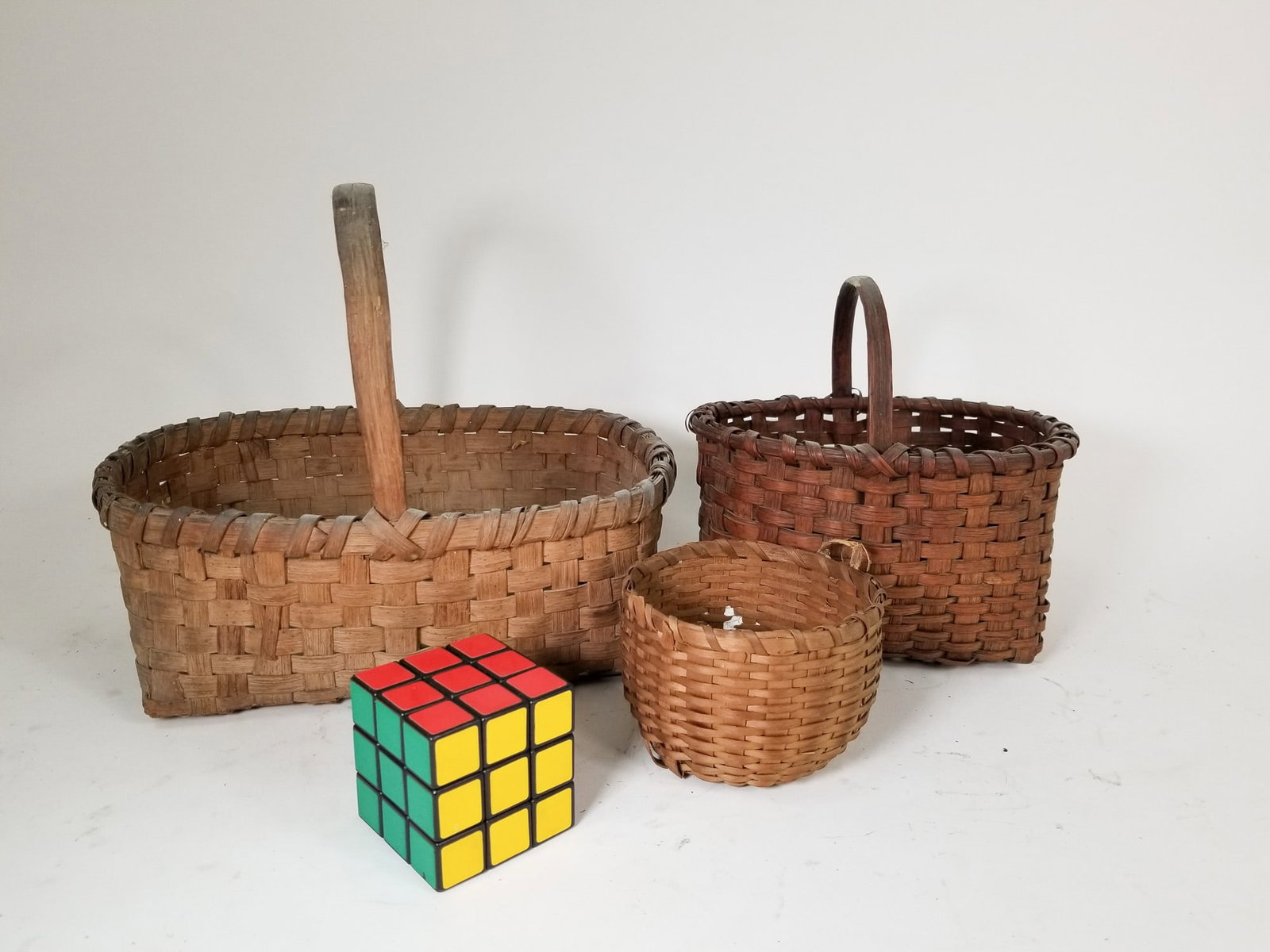 Assorted Primitive Antique Baskets Featuring Oak Splint - 2