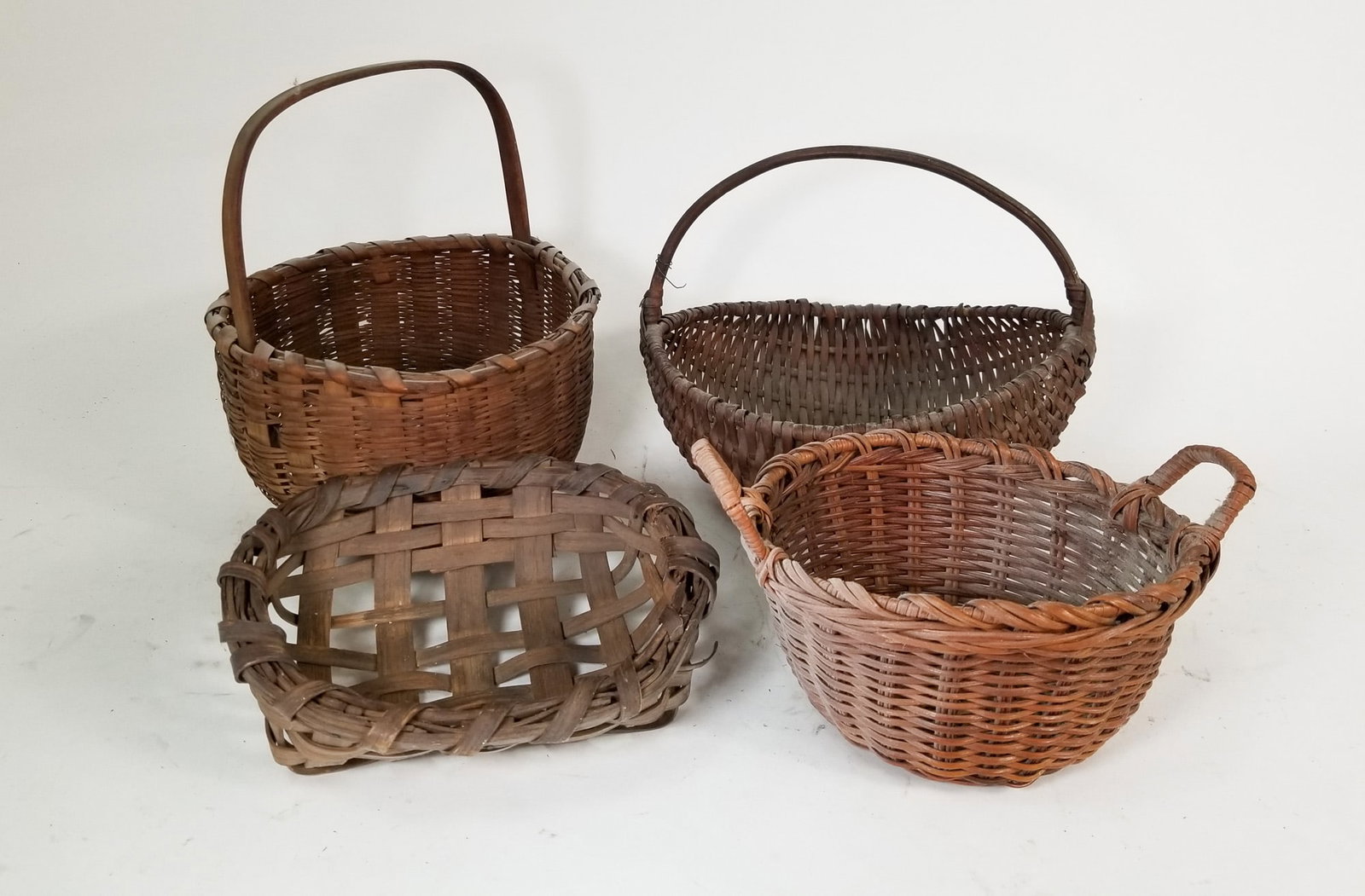 Assorted Primitive Antique Baskets Featuring Oak Splint