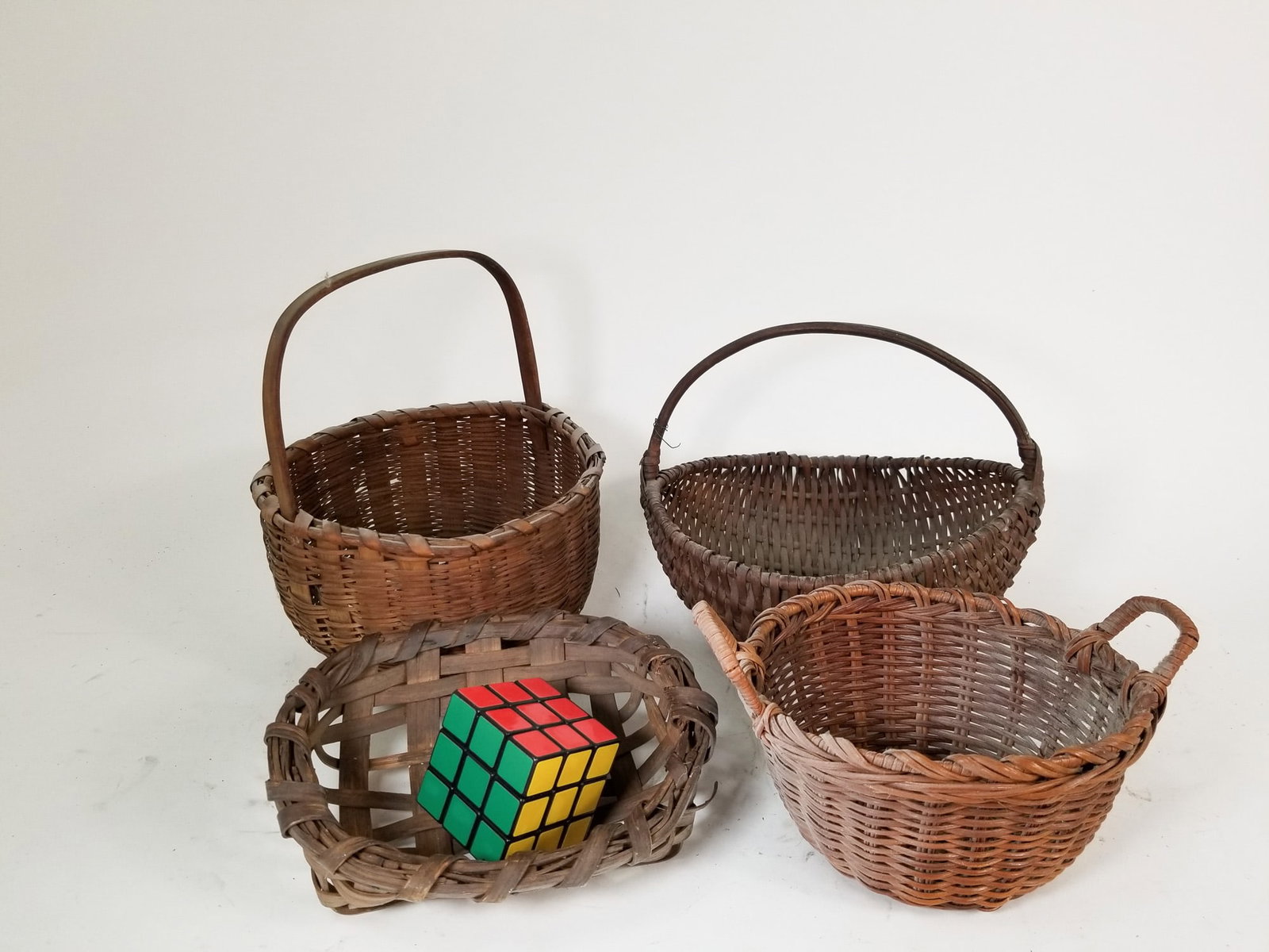 Assorted Primitive Antique Baskets Featuring Oak Splint - 2