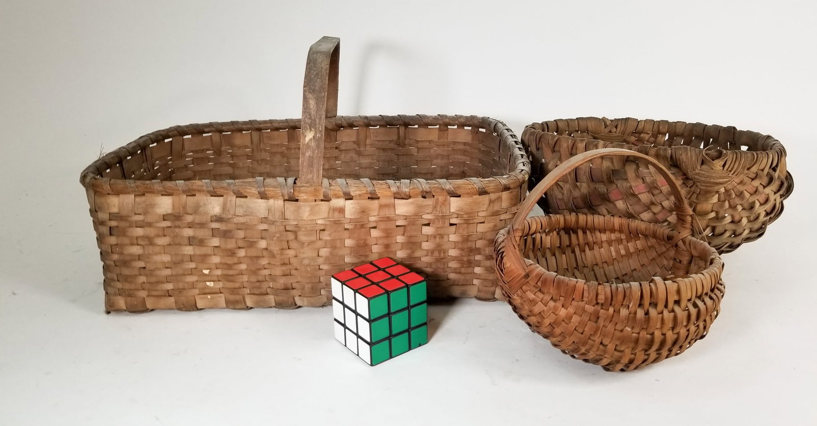 Assorted Primitive Antique Baskets Featuring Oak Splint - 2