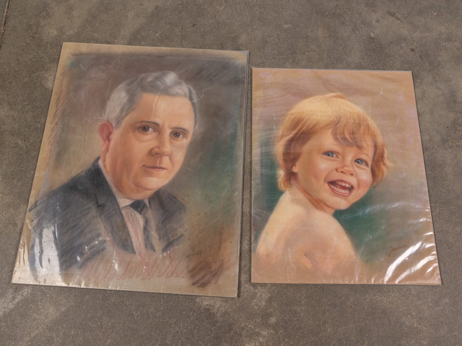 Pair of Original Pastel on Velour Board Portraits (1 of 3)