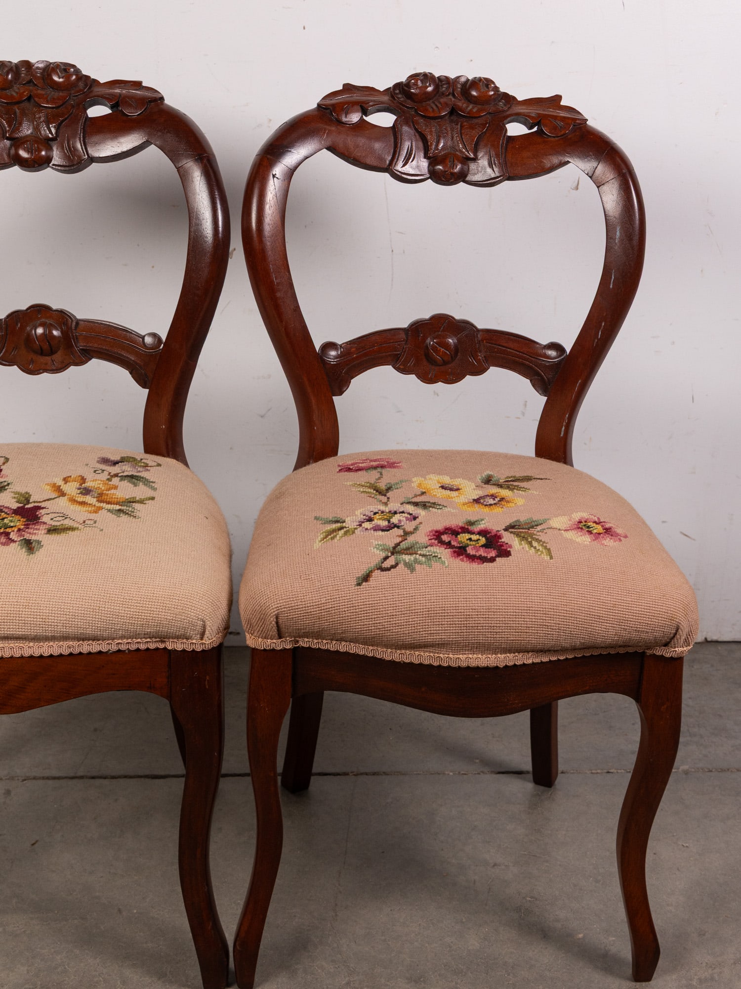 Pair of Victorian Carved Needlepoint Chairs - 3