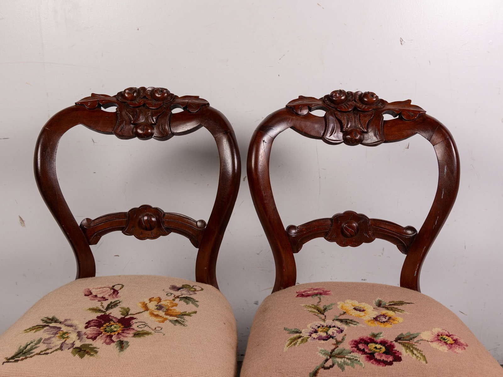 Pair of Victorian Carved Needlepoint Chairs - 4