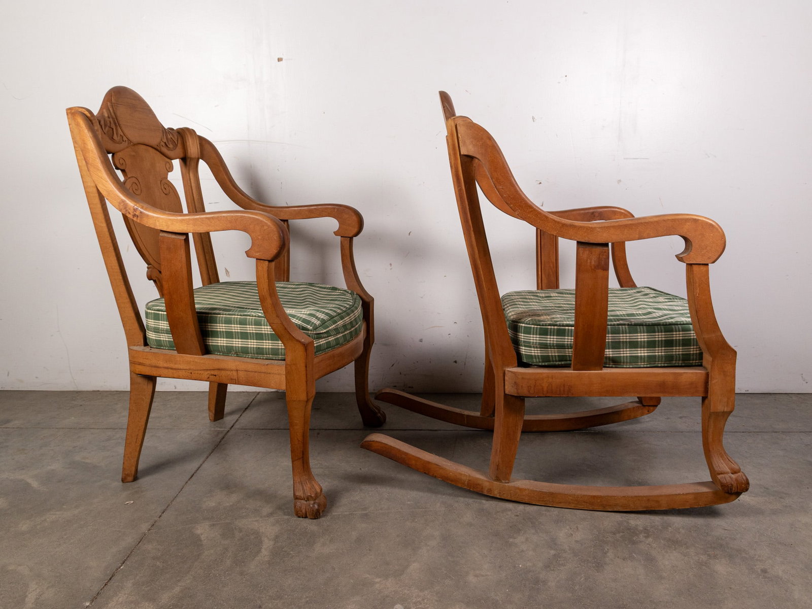 Vintage Wood Carved Rocking Chair & Armchair - 4