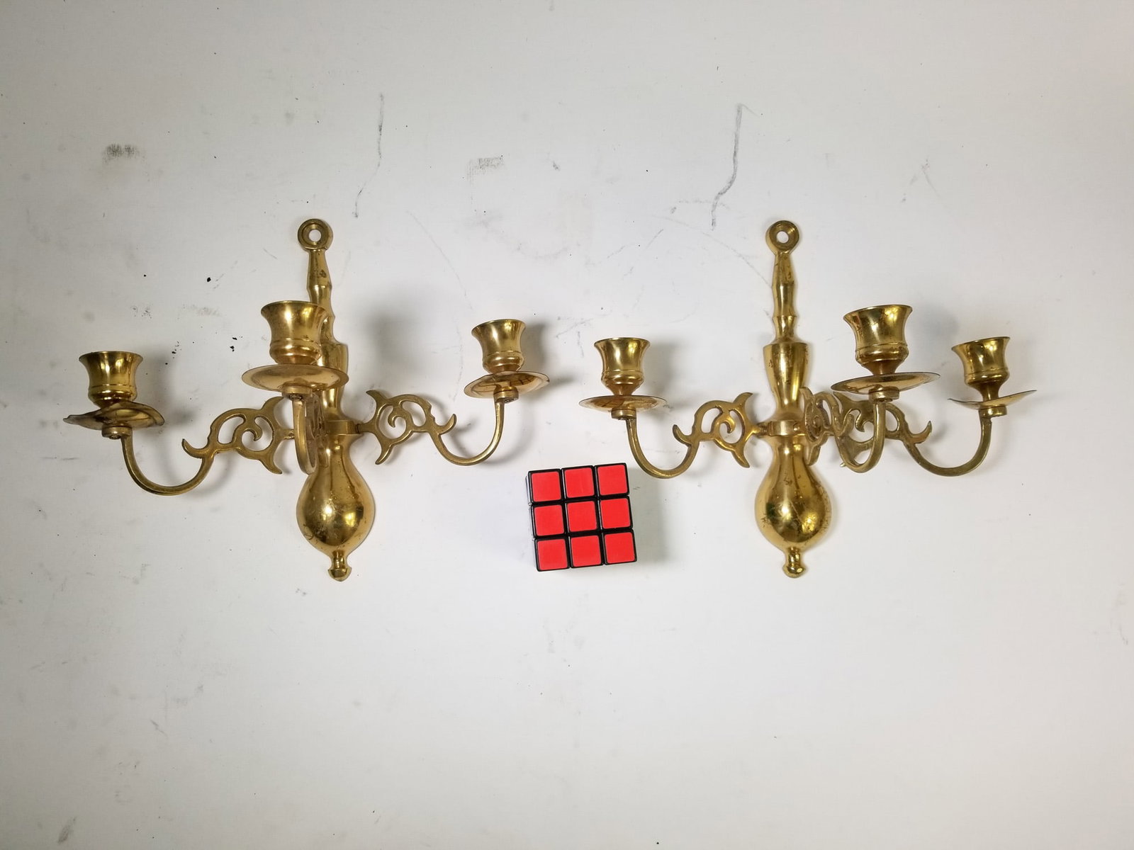 Pair of Vintage Brass Candle Holder Wall Sconces - 2