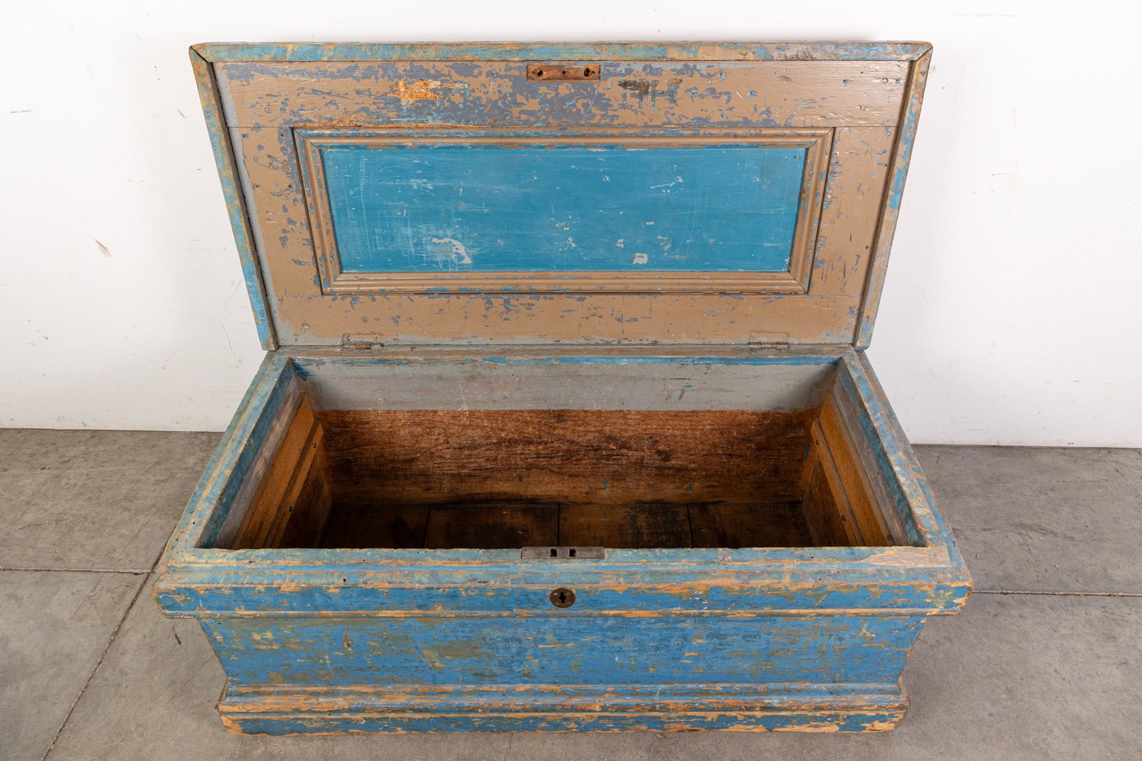 Antique Primitive Painted Blue Chest - 3