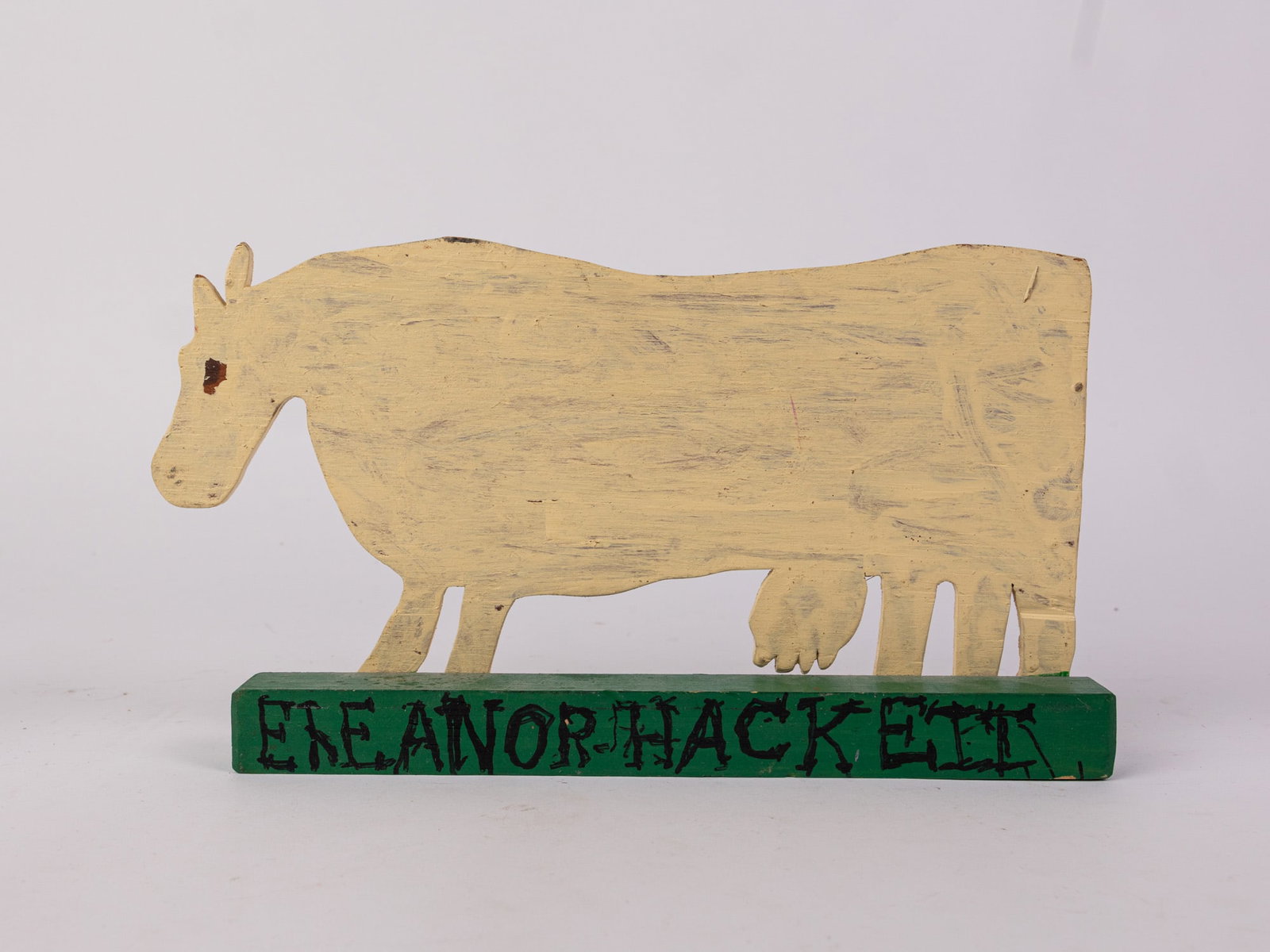 Folk Art Wooden Cow Signed Eleanor Hackett: Folk Art Wooden Cow Signed Eleanor Hackett Size 6" H Literature Brooks Auction – Online Auction Terms & Conditions Contact: (856) 694-2960 | info@brooks.auction READ BEFORE YOU BID: We want you