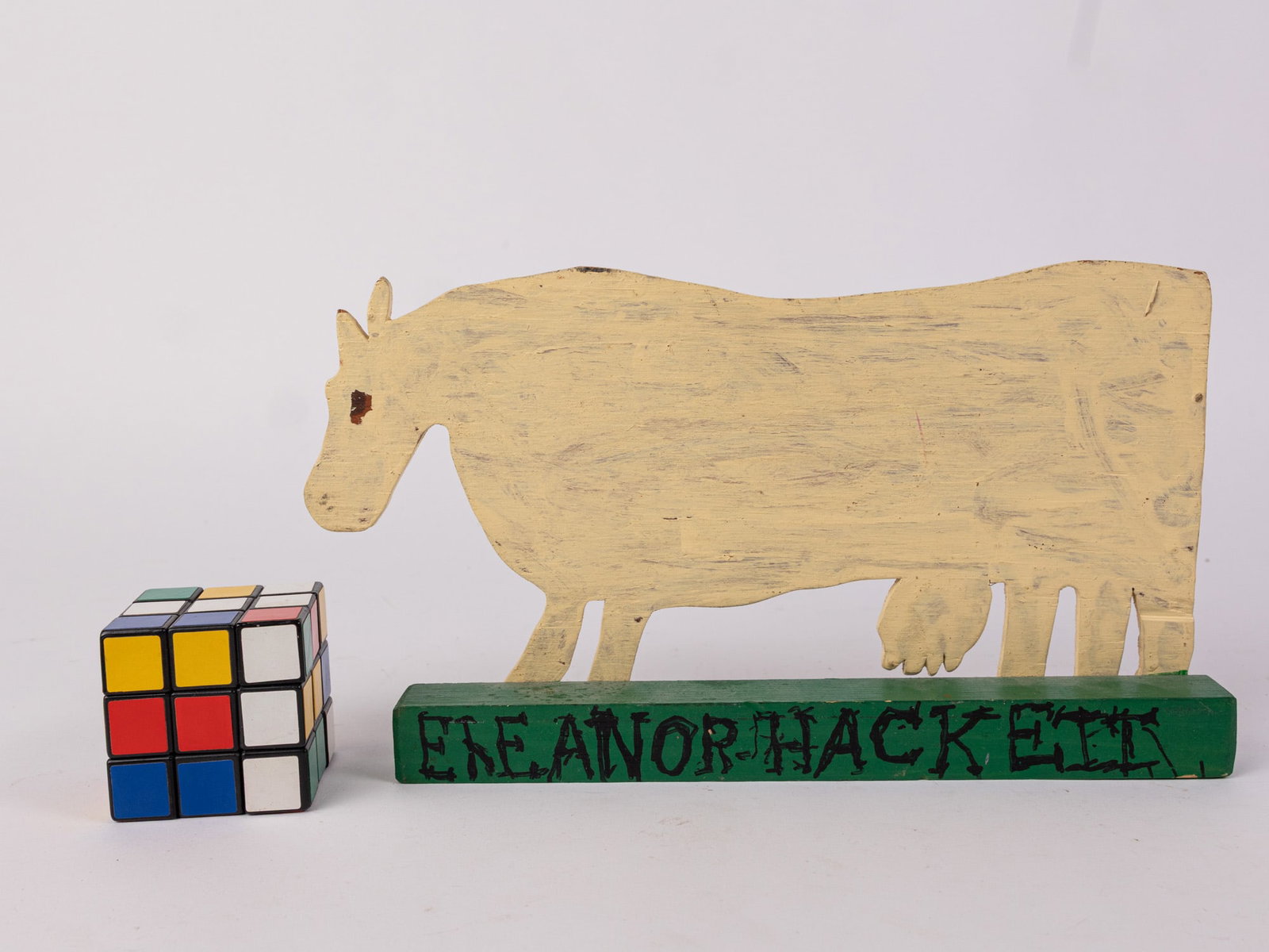 Folk Art Wooden Cow Signed Eleanor Hackett - 2