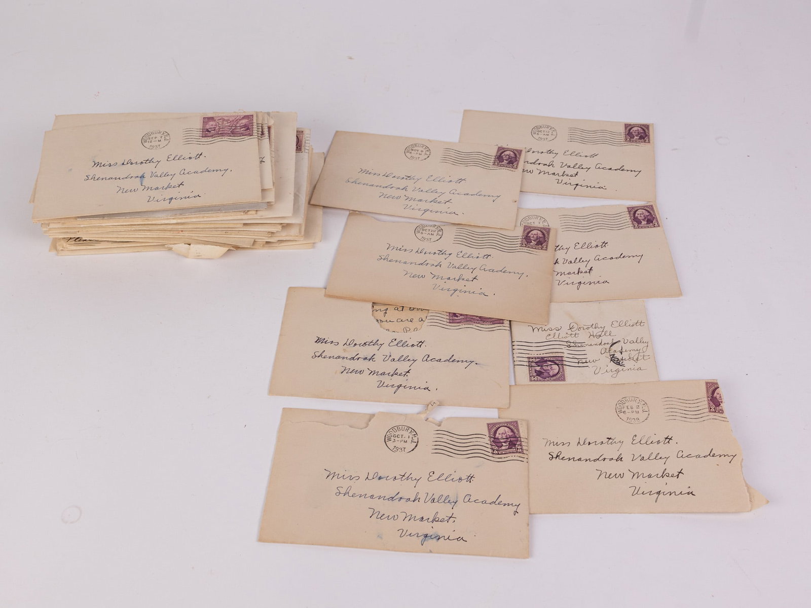 Collection of Vintage Early 20th Century Letters: Collection of letters describing 1930's college life from Dorothy Elliot of Woodbury, NJ. Size 7" x 12" x 12" Literature Brooks Auction – Online Auction Terms & Conditions Contact: (856) 694-29