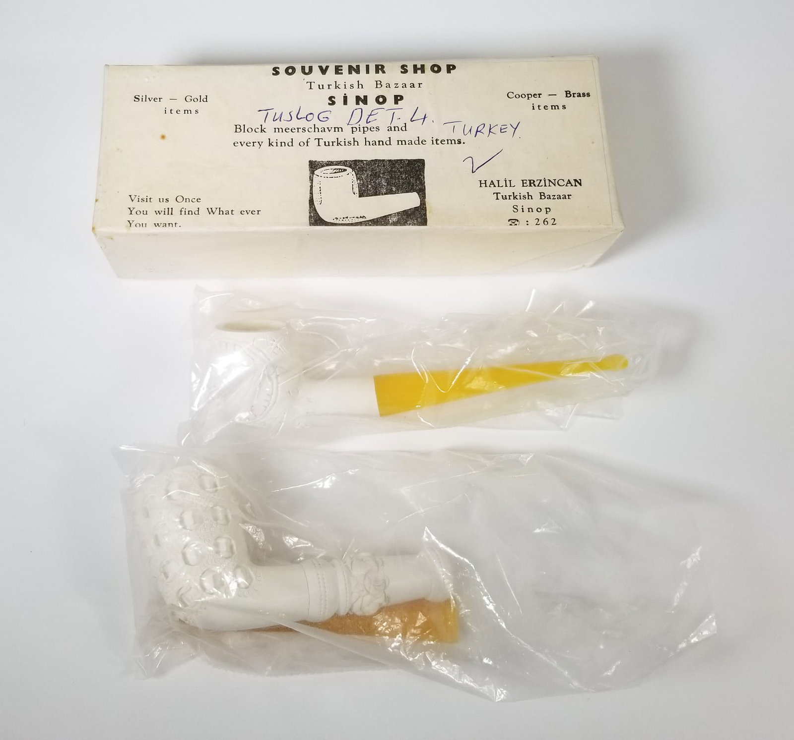 Two Vintage Meerschaum Pipes in Original Box: Two Vintage Meerschaum Pipes in Original Box Size 3" x 7" x 2" Literature Brooks Auction – Online Auction Terms & Conditions Contact: (856) 694-2960 | info@brooks.auction READ BEFORE YOU BID: