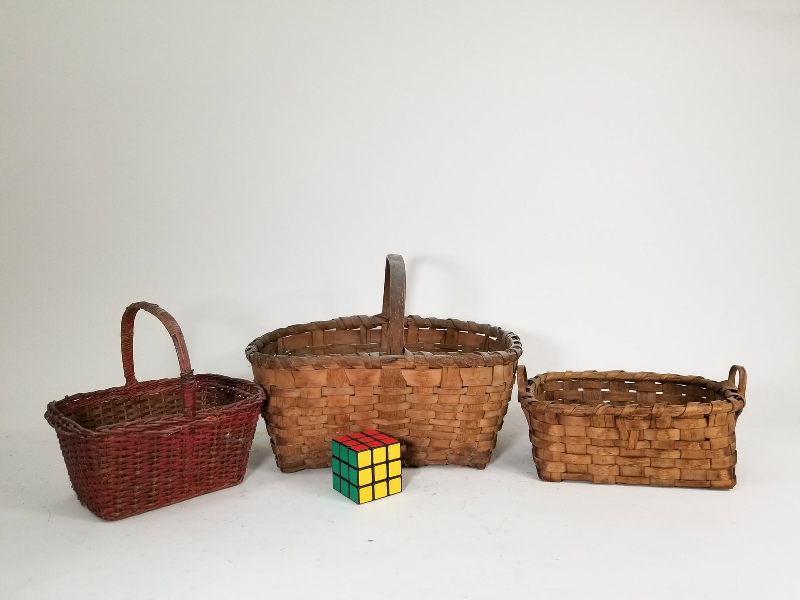 Assorted Primitive Antique Baskets Featuring Oak Splint - 2
