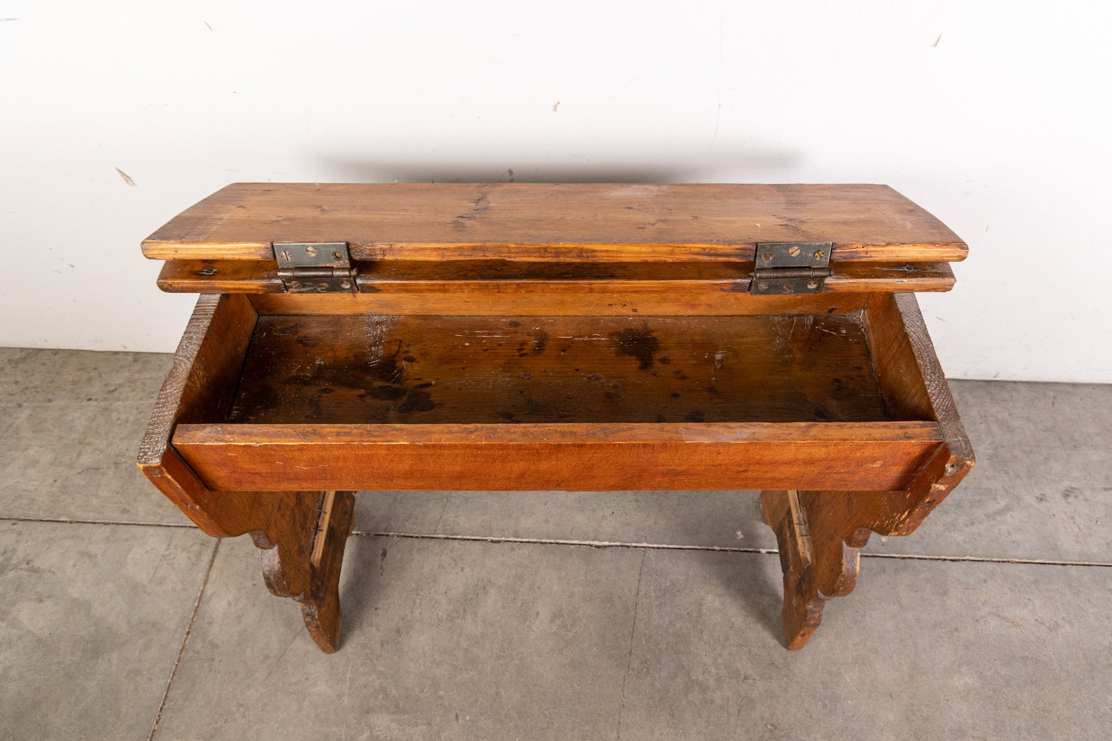 Primitive Antique Bench with Storage Compartment - 3