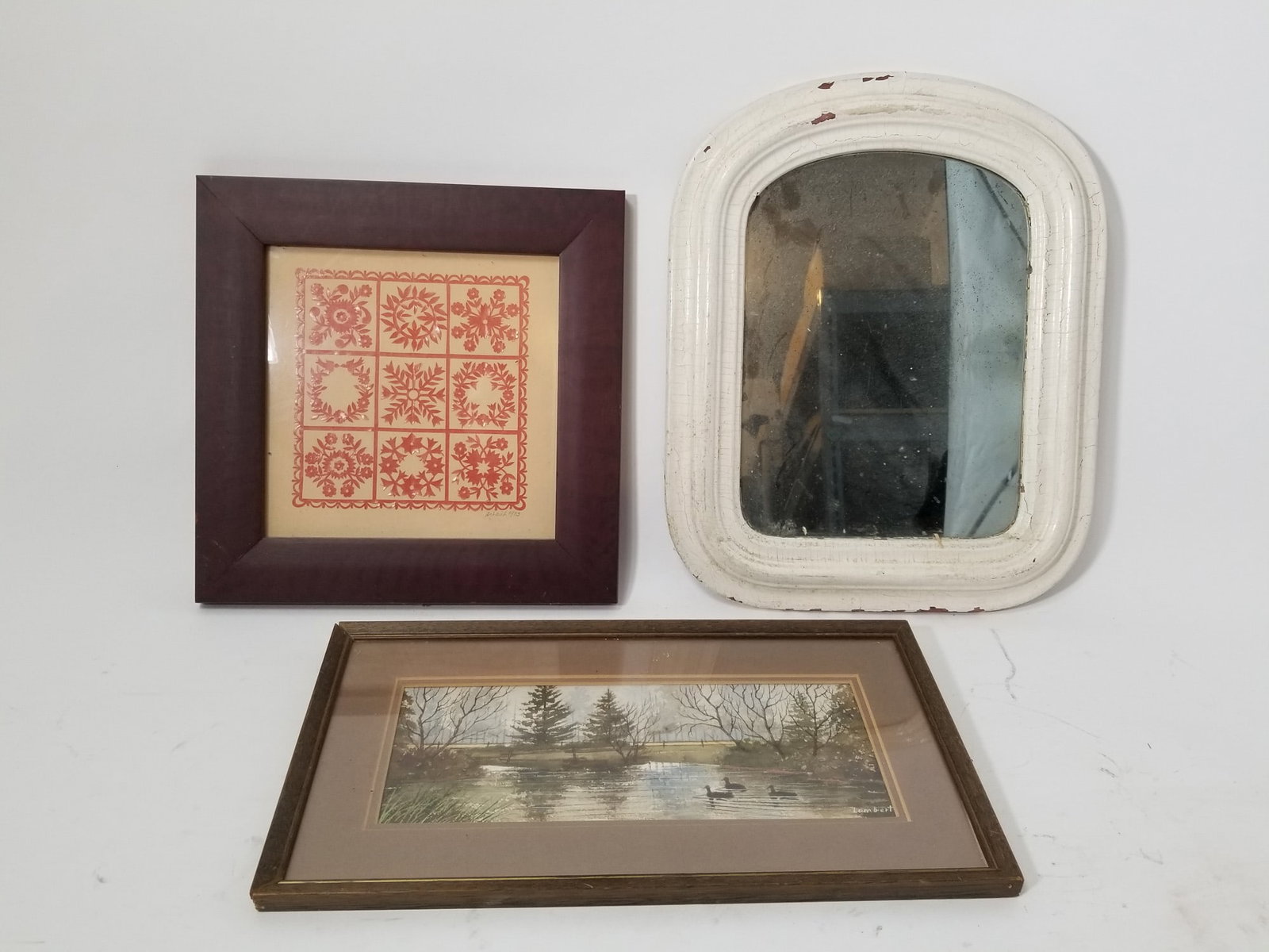 Three Pieces of Wall Decor Featuring Antique Mirror: Three Pieces of Wall Decor Featuring Antique Mirror Size 16" x 12" Literature Brooks Auction – Online Auction Terms & Conditions Contact: (856) 694-2960 | info@brooks.auction READ BEFORE YOU