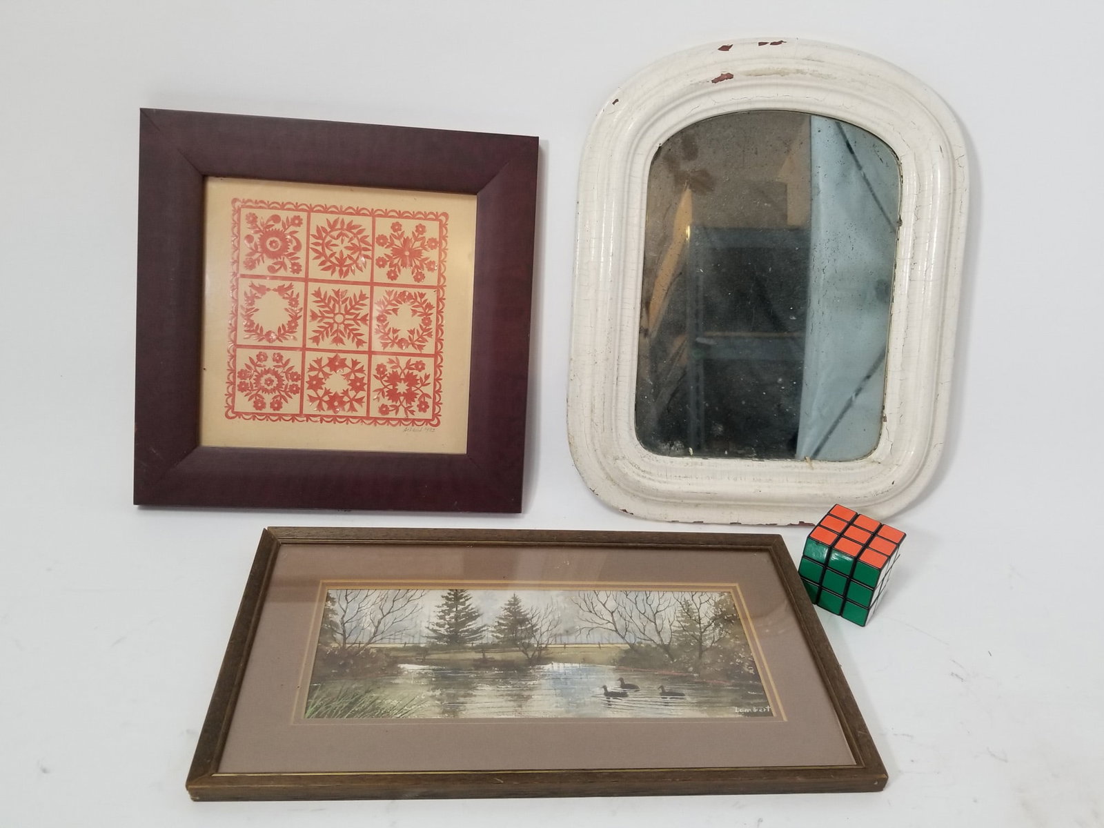Three Pieces of Wall Decor Featuring Antique Mirror - 2