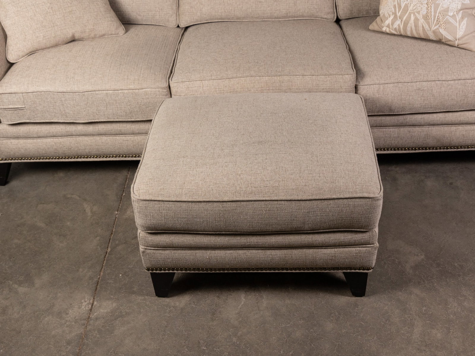 Contemporary Light Grey Tweed Upholstered Sofa and Ottoman - 2