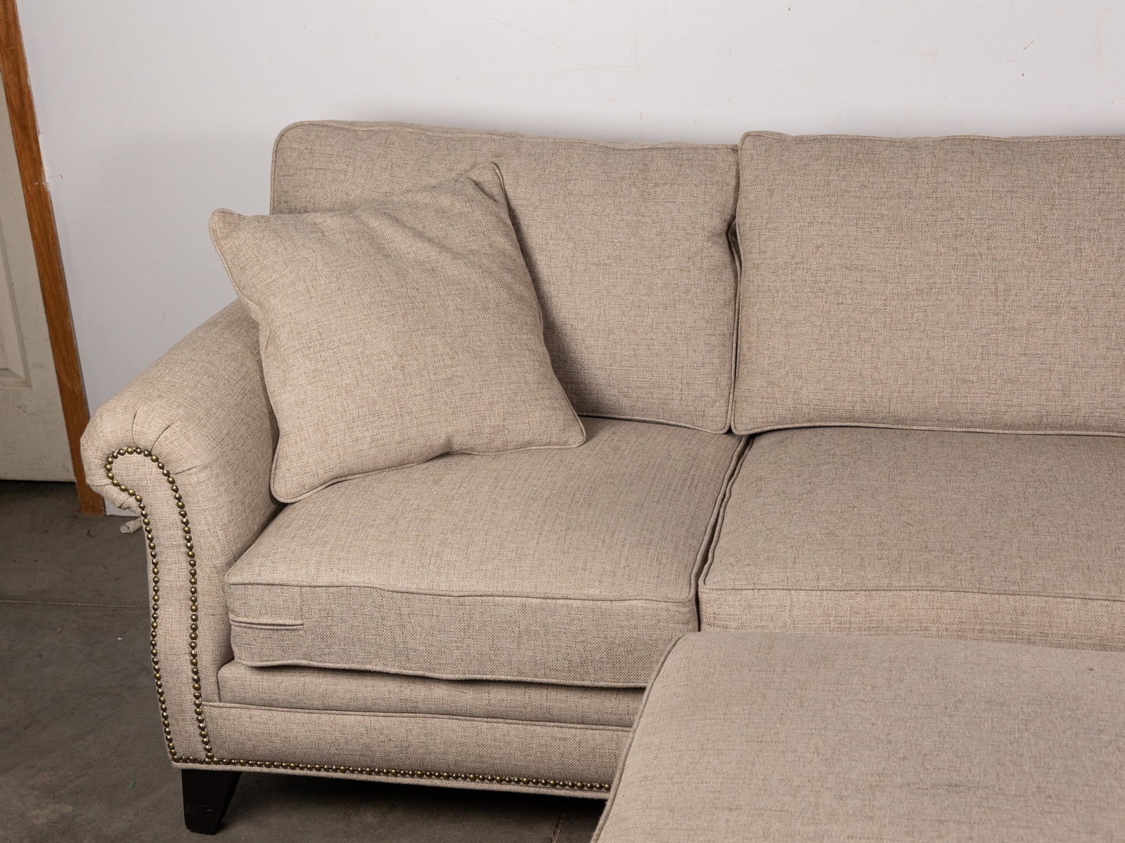 Contemporary Light Grey Tweed Upholstered Sofa and Ottoman - 3