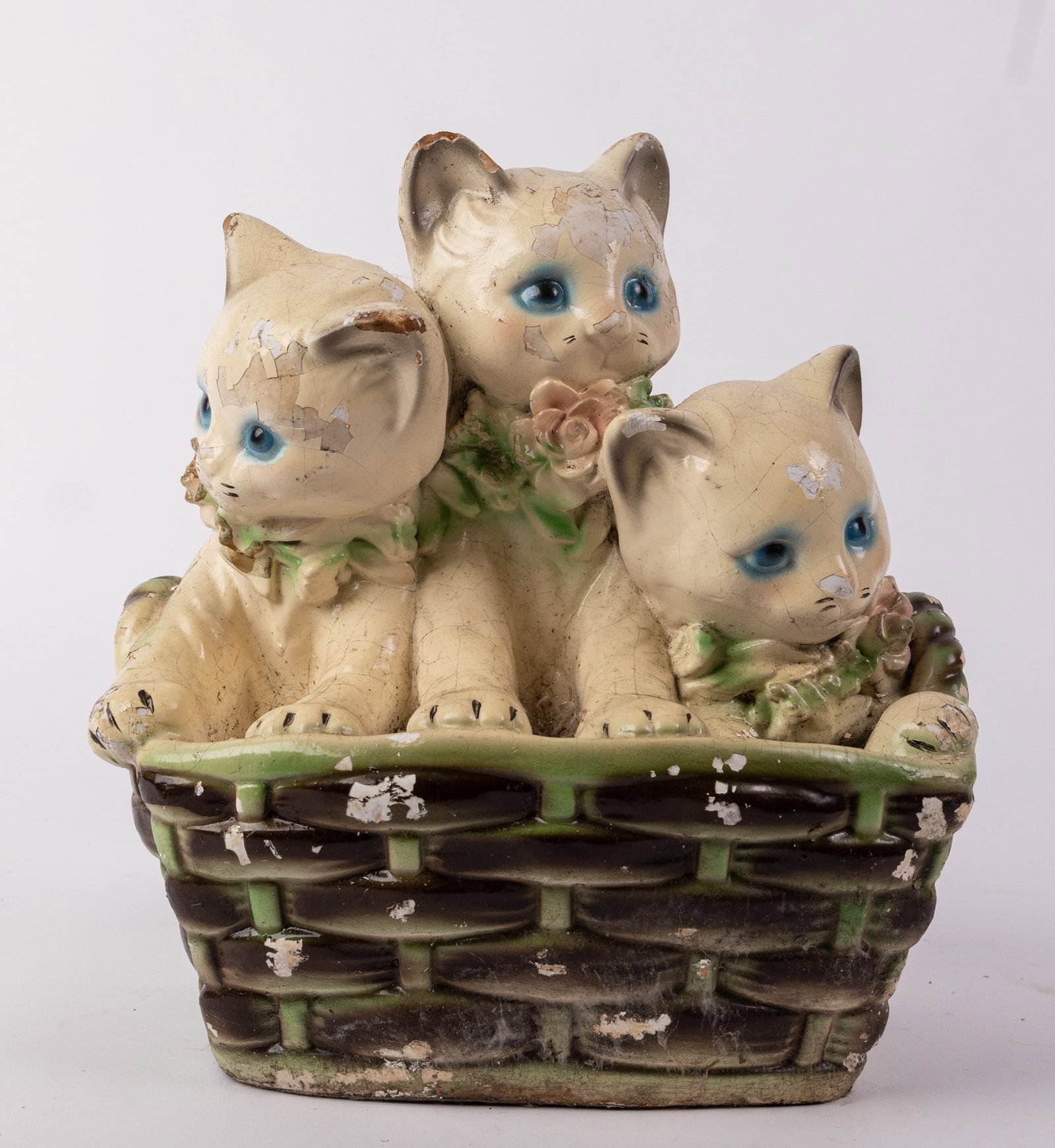Vintage "Three Blue-Eyed Kittens in Basket" Chalkware Carnival Prize: Vintage "Three Blue-Eyed Kittens in Basket" Chalkware Carnival Prize Size 10" x 9" x 6" Literature Brooks Auction – Online Auction Terms & Conditions Contact: (856) 694-2960 | info@brooks.aucti