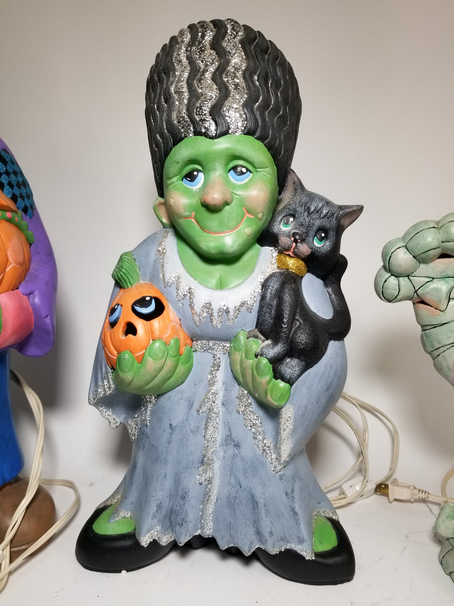Four Pieces of Light-Up Ceramic Halloween Decor - 4