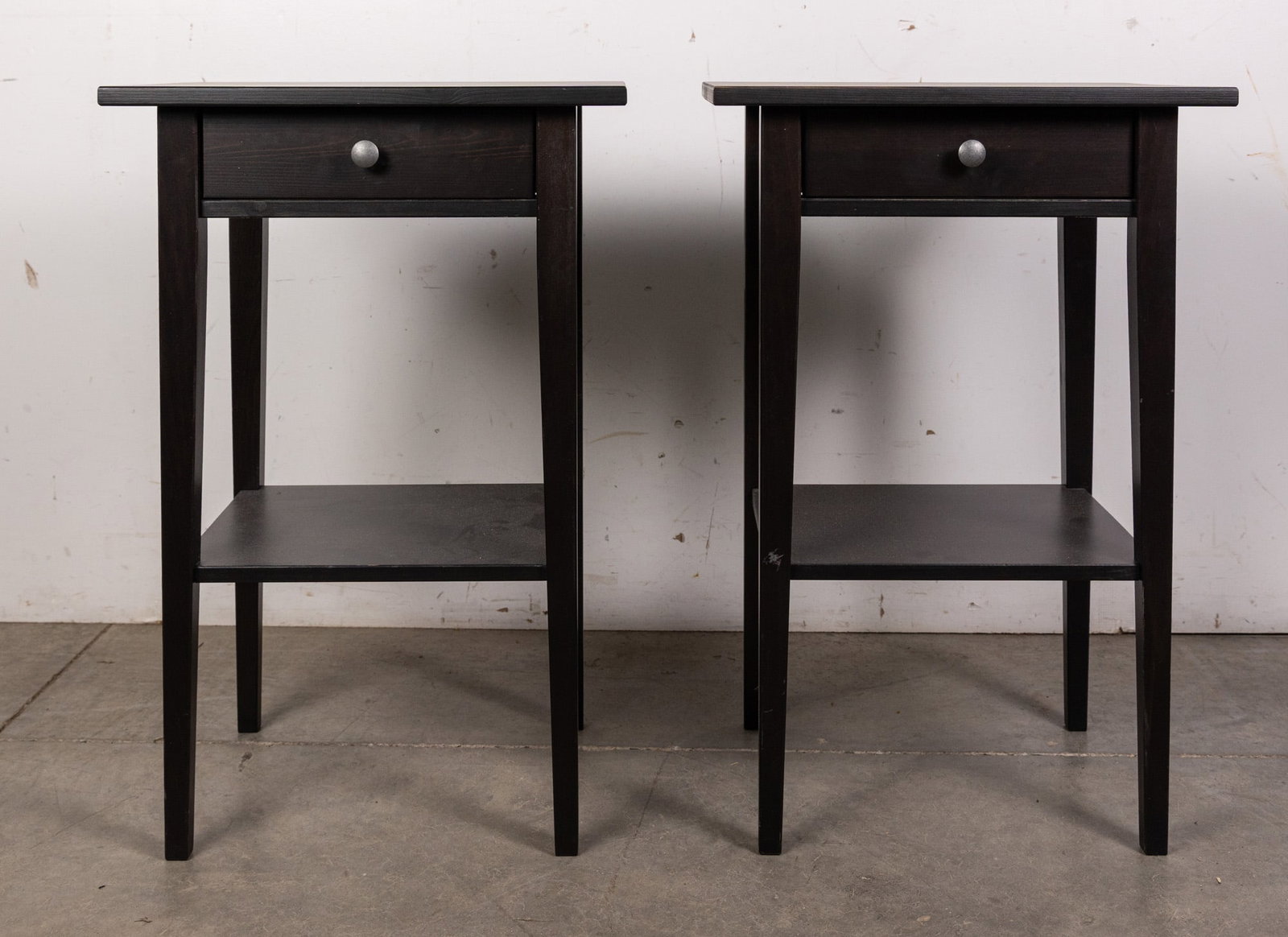 Pair of Contemporary 2-Tier One Drawer Stands: Pair of Contemporary 2-Tier One Drawer Stands Size 28" x 18" x 14" Literature Brooks Auction – Online Auction Terms & Conditions Contact: (856) 694-2960 | info@brooks.auction READ BEFORE YOU