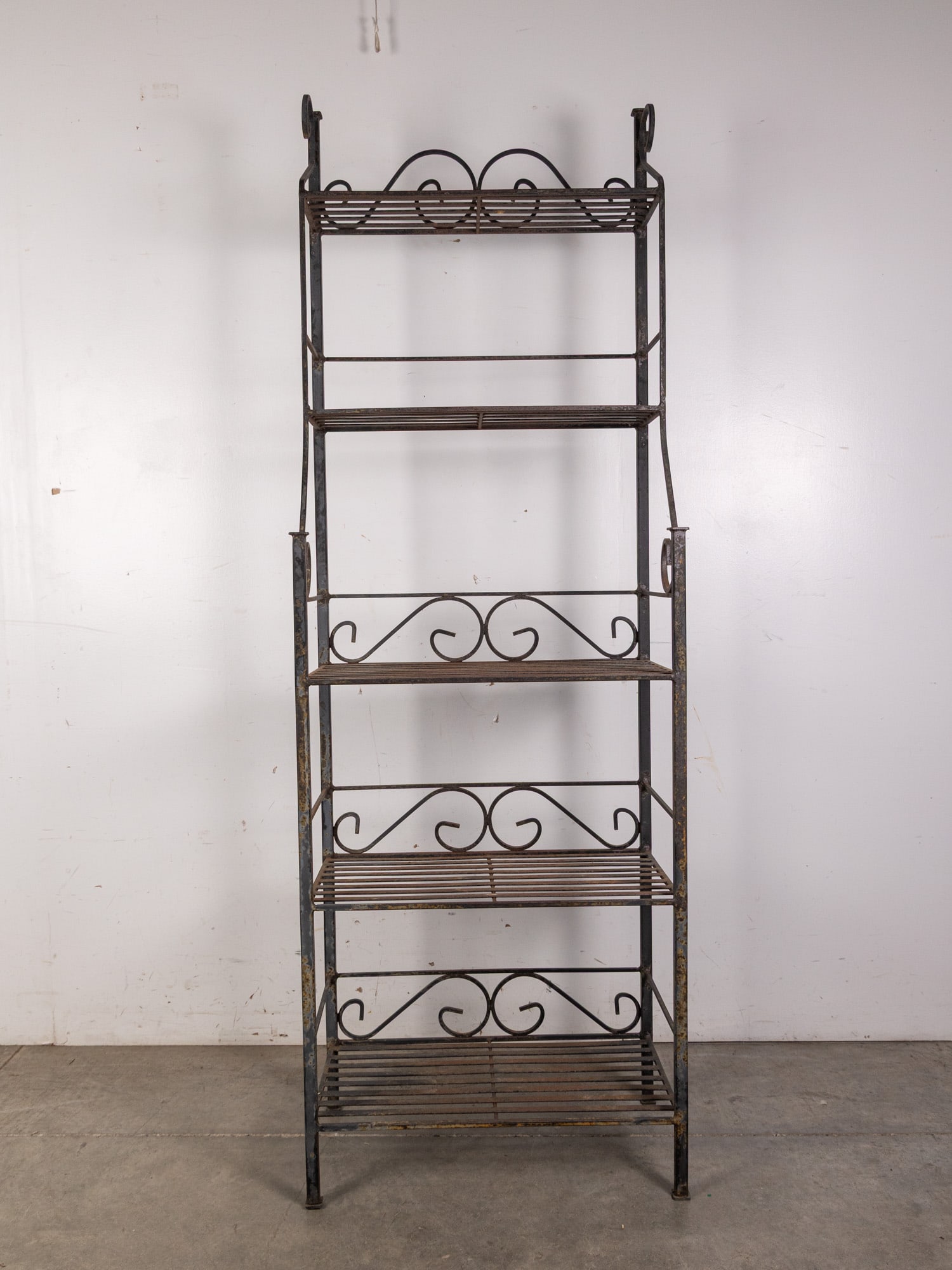 Vintage Scrolled Wrought Iron Bakers Rack: Vintage Scrolled Wrought Iron Bakers Rack Size 72" x 24" x 14" Literature Brooks Auction – Online Auction Terms & Conditions Contact: (856) 694-2960 | info@brooks.auction READ BEFORE YOU BID