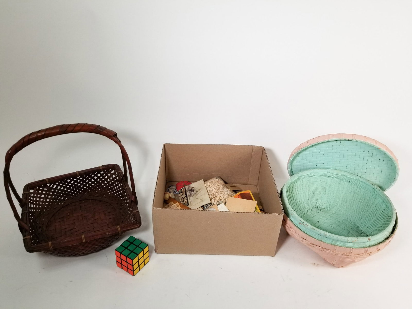 Two Wicker Baskets & Assortment of Sewing Tools - 2