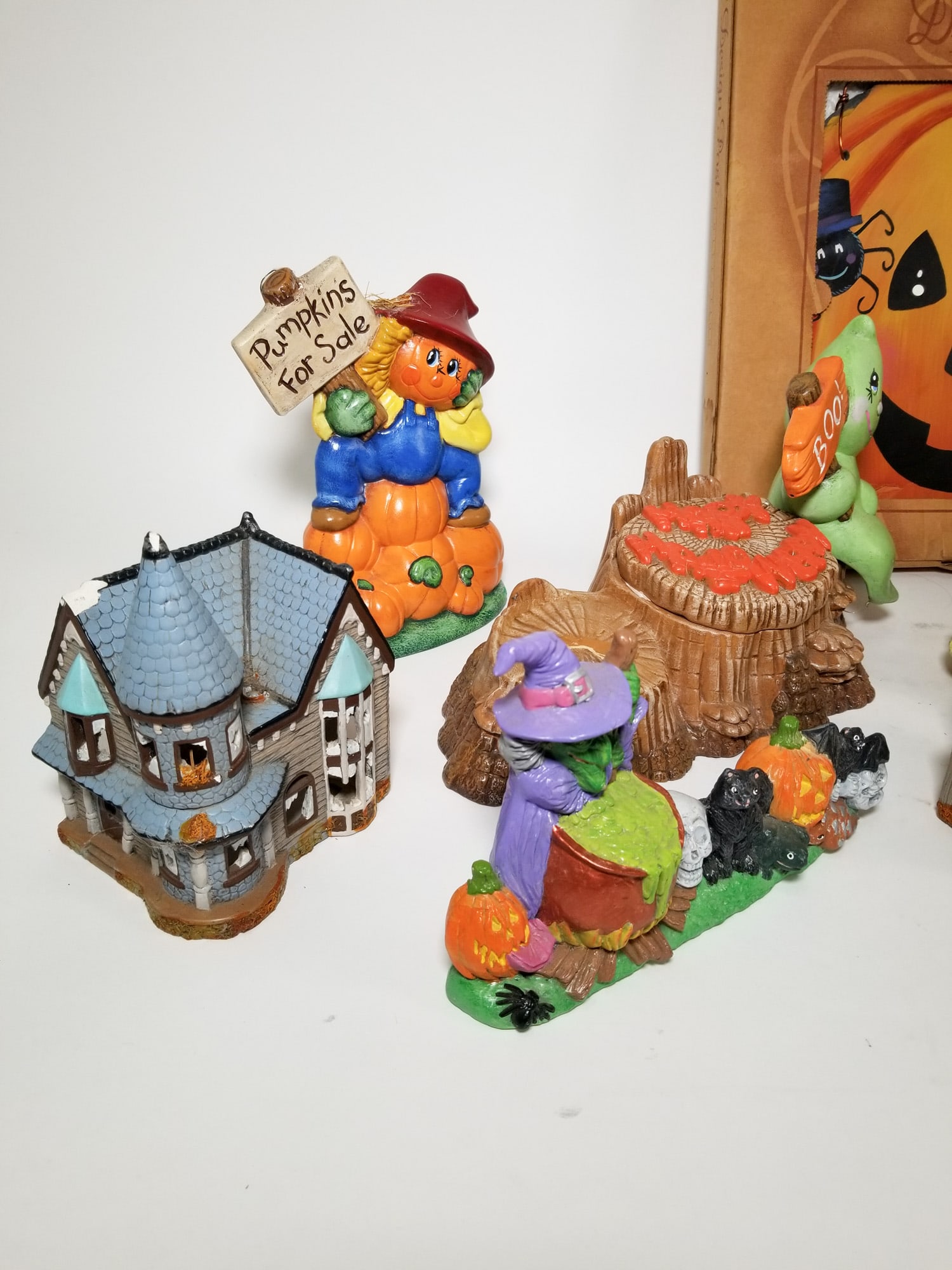 Assorted Halloween Decor ft. Elaine Thompson's "Bookin Collection" Pumpkin Sign - 3