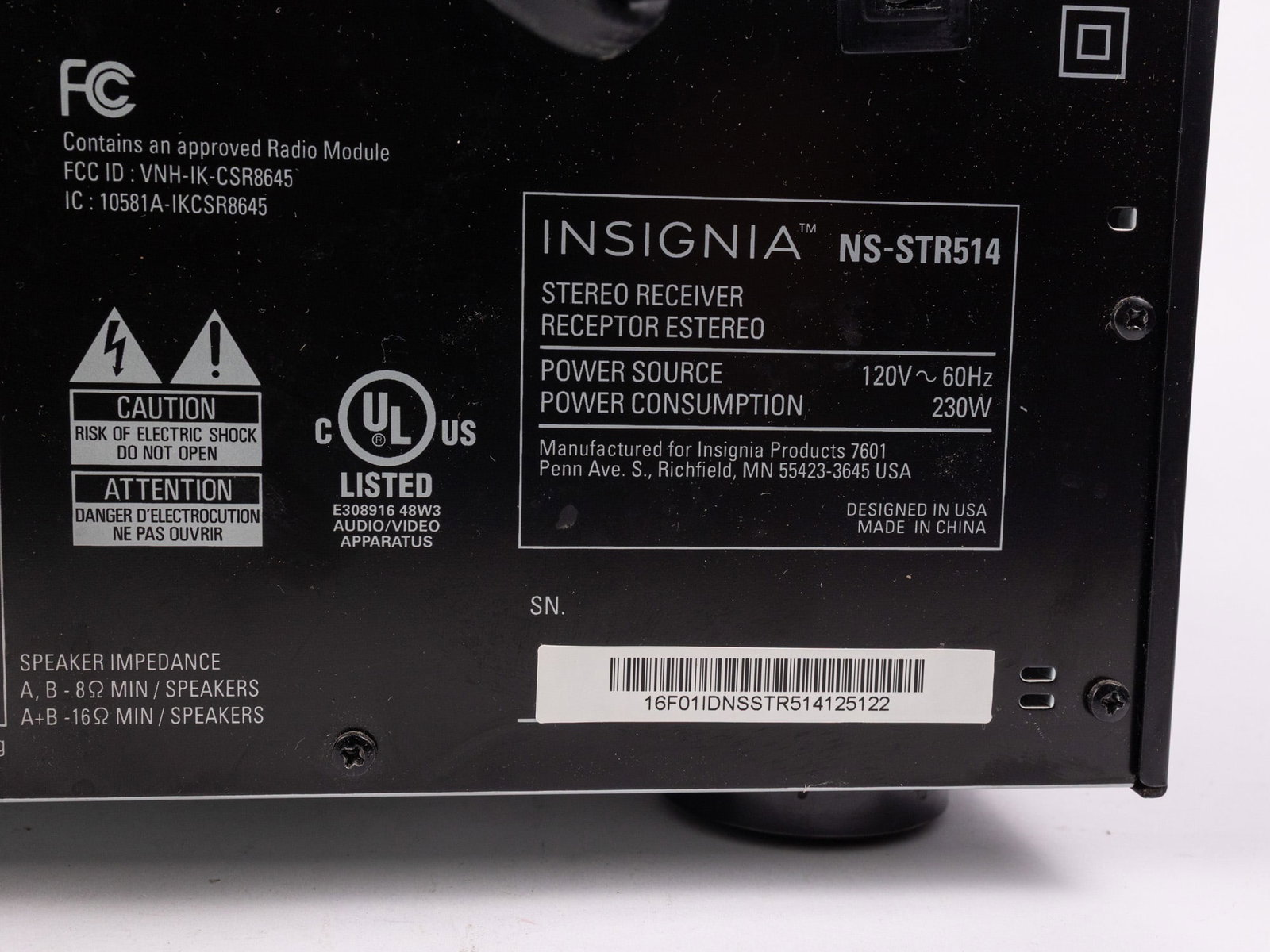 Bluetooth Insignia NS-STR514 2 Channel 200 Watt Stereo Receiver - 5